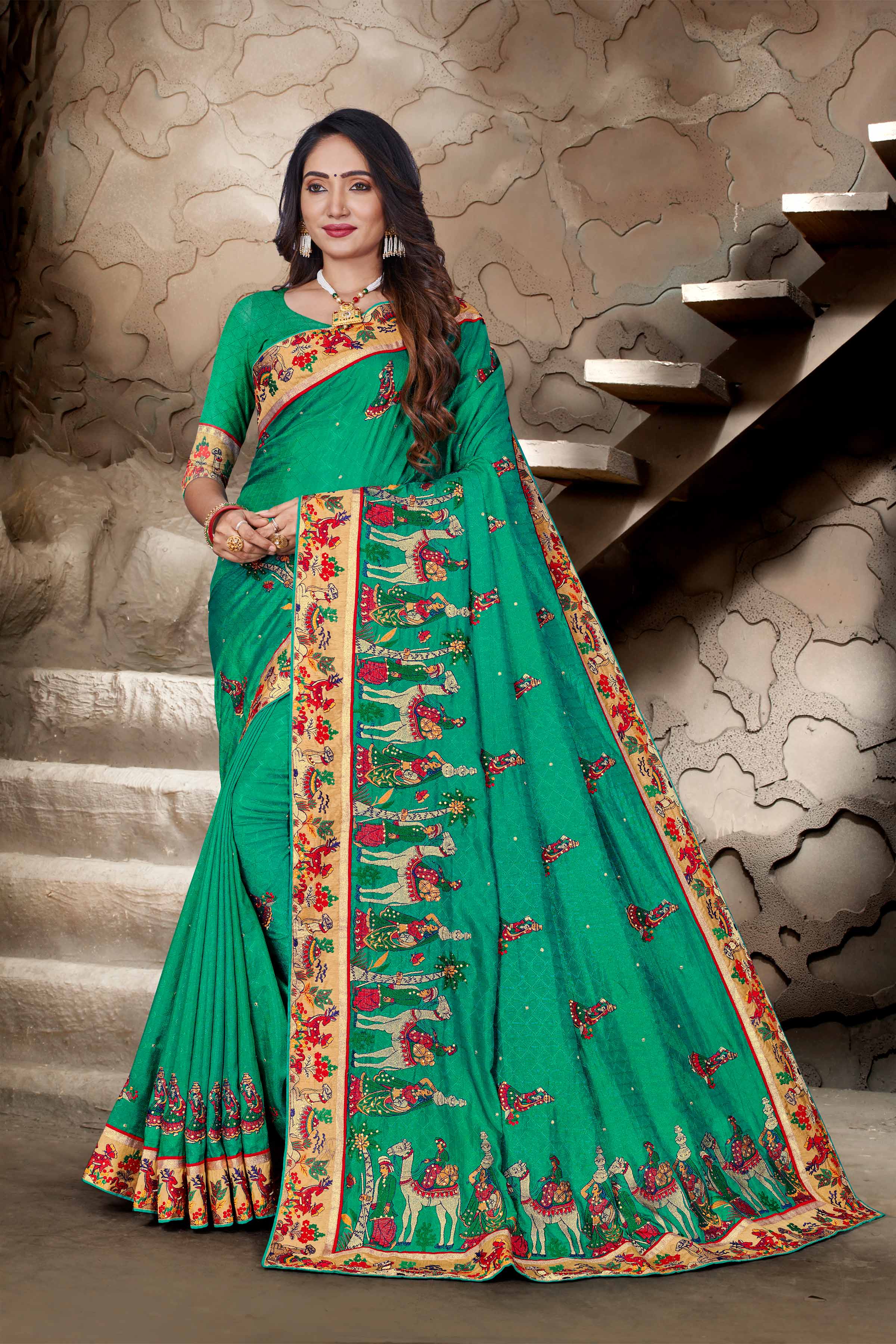 Laxmipati Art Silk Green Embroidered Saree