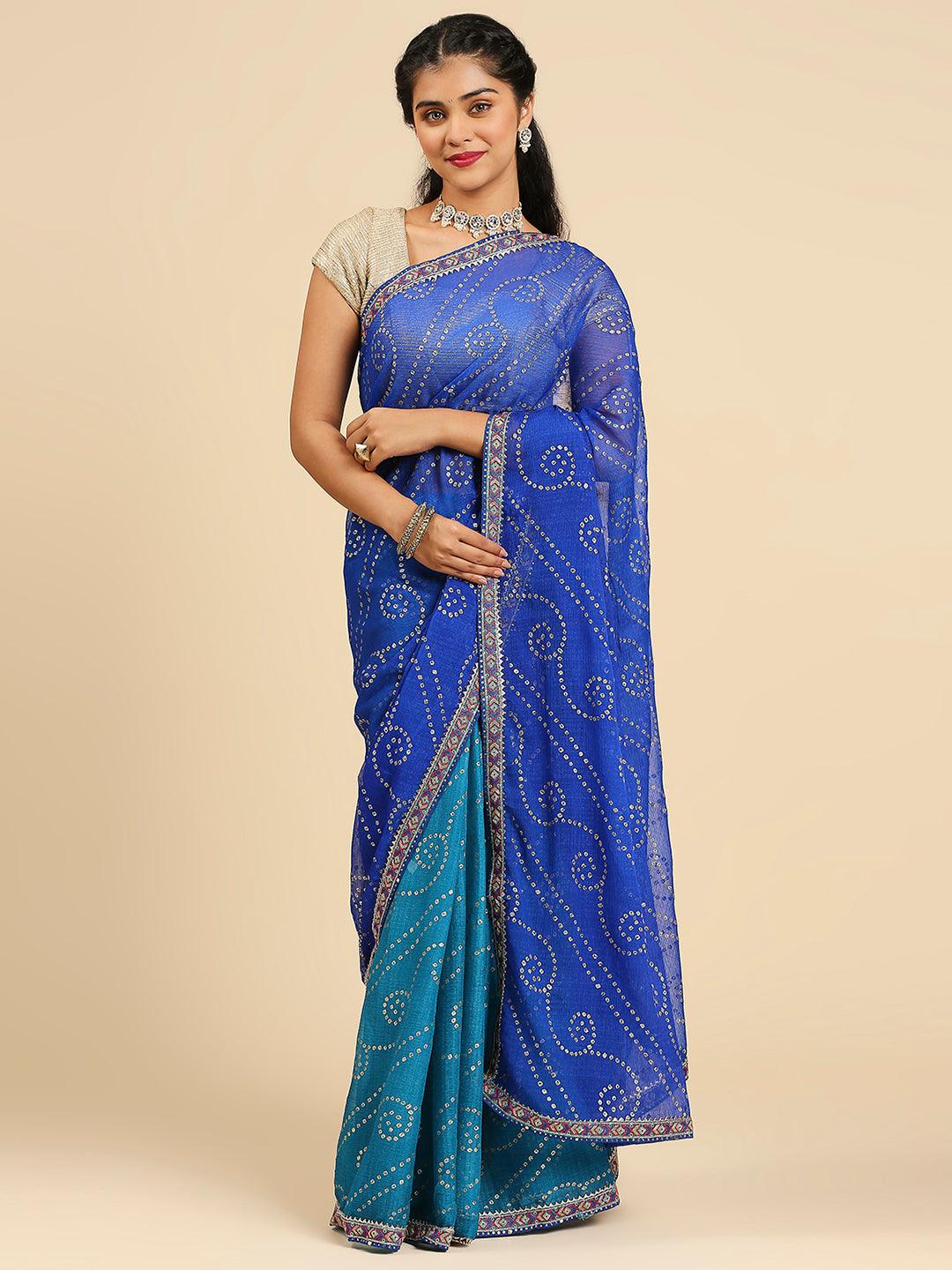 Laxmipati S-1243 Poly Chiffon Firozi & Blue Saree