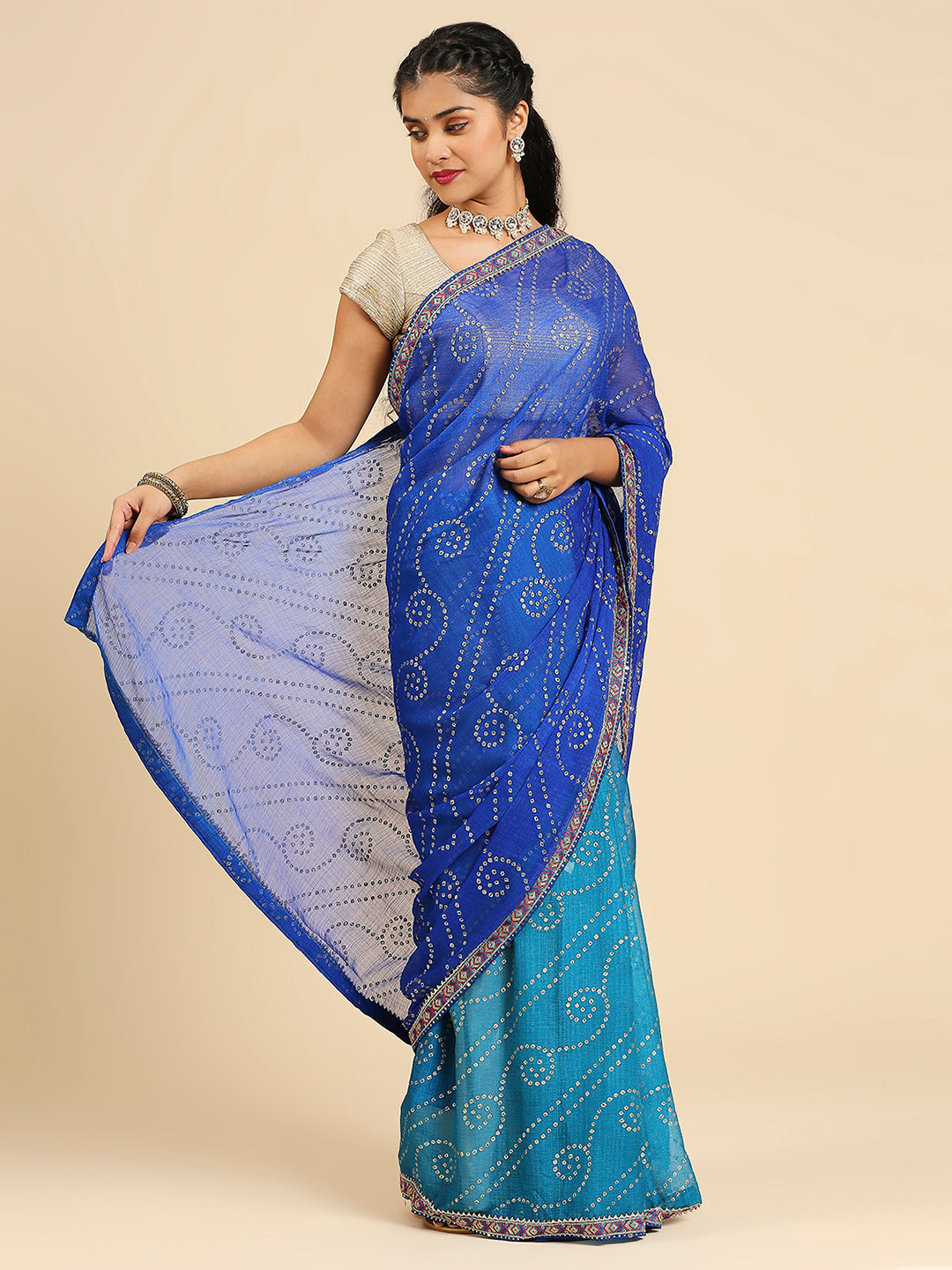 Laxmipati S-1243 Poly Chiffon Firozi & Blue Saree