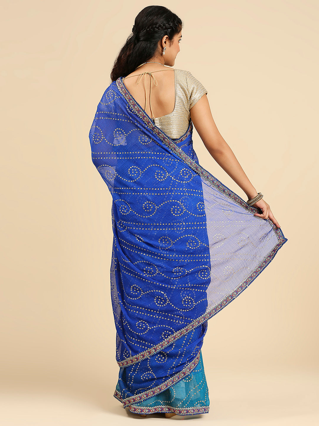 Laxmipati S-1243 Poly Chiffon Firozi & Blue Saree