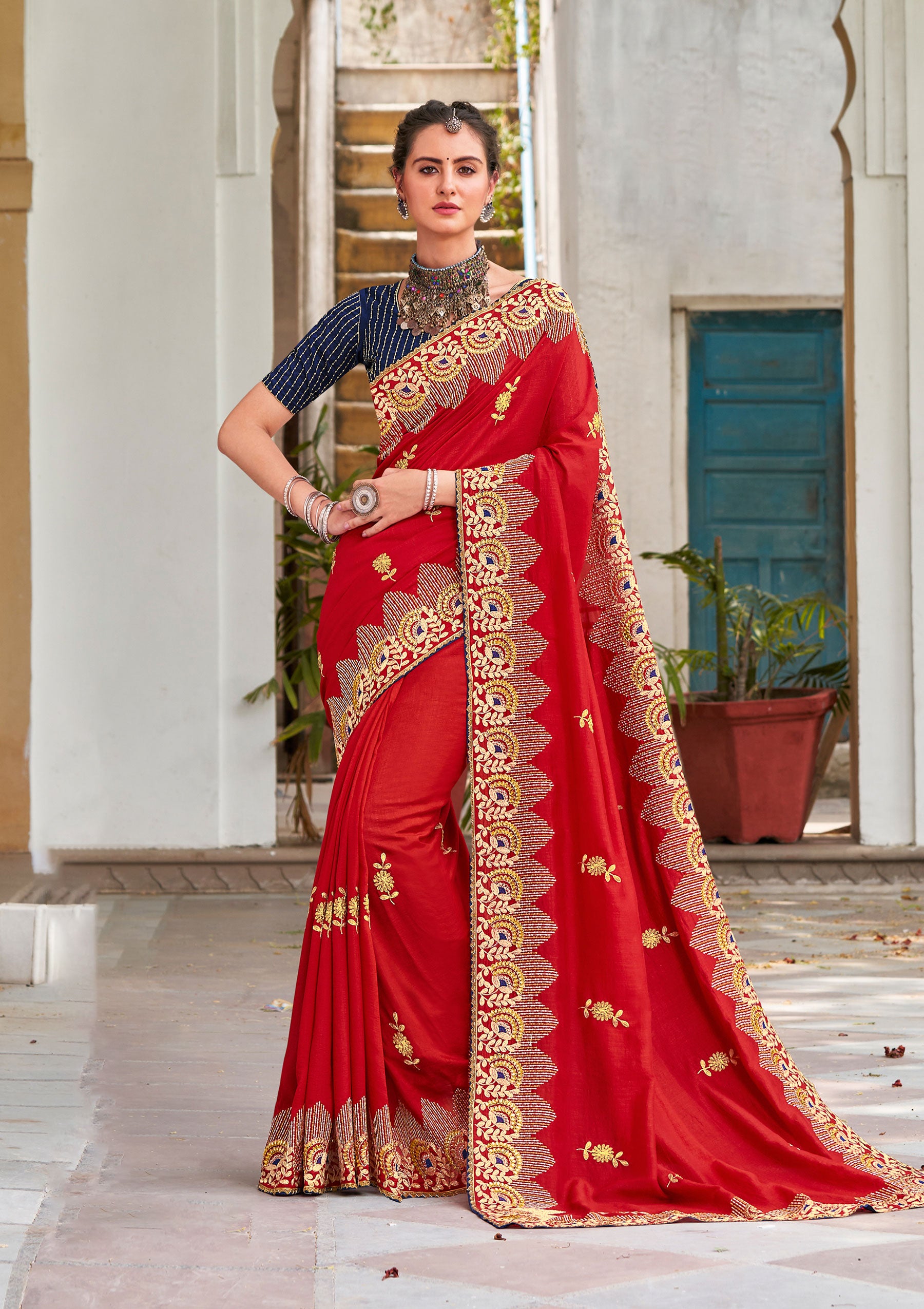 Laxmipati Jugnoo Silk Red Saree