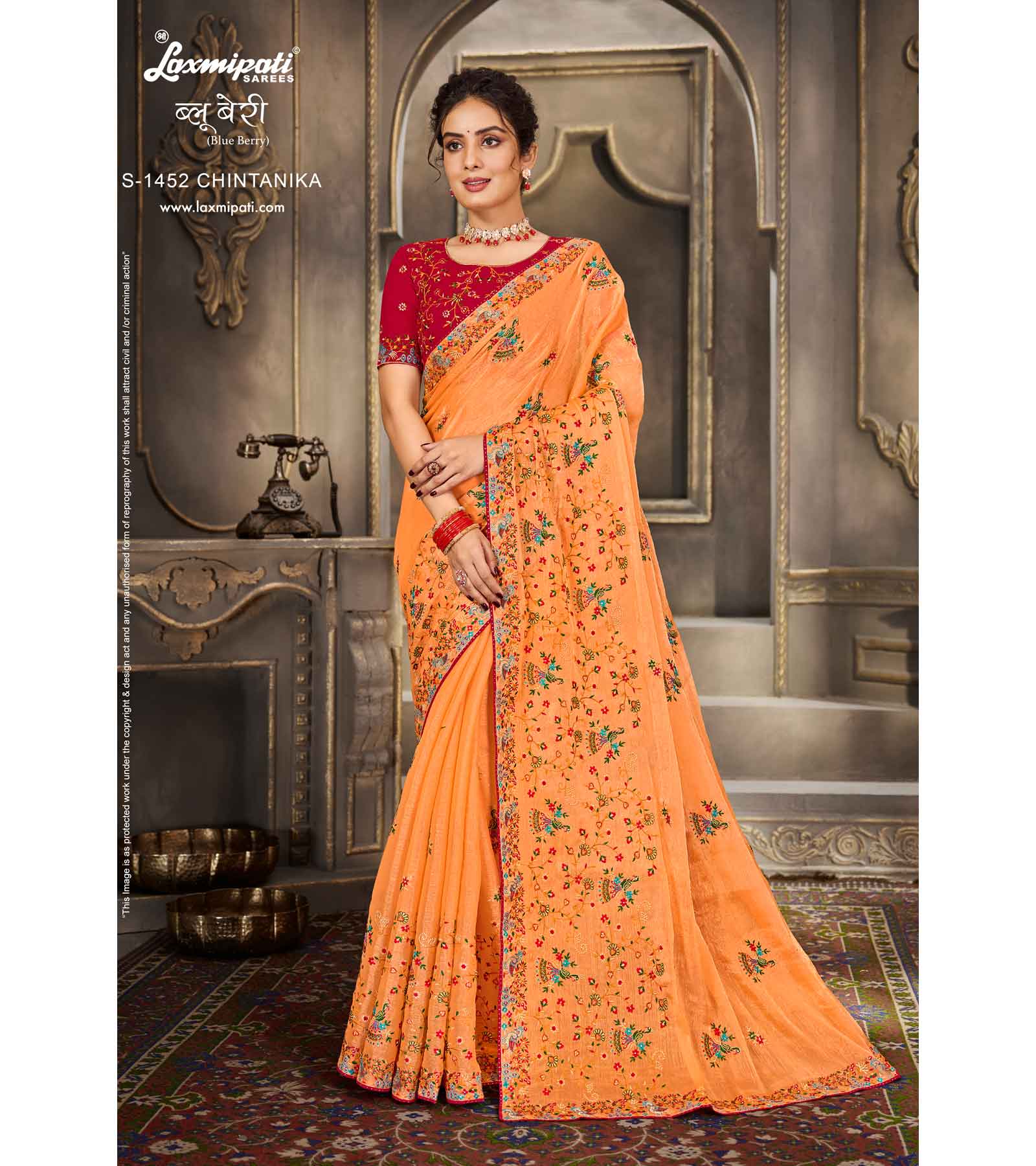 Laxmipati Blue Berry S-1452 Chiffon Mustard Saree