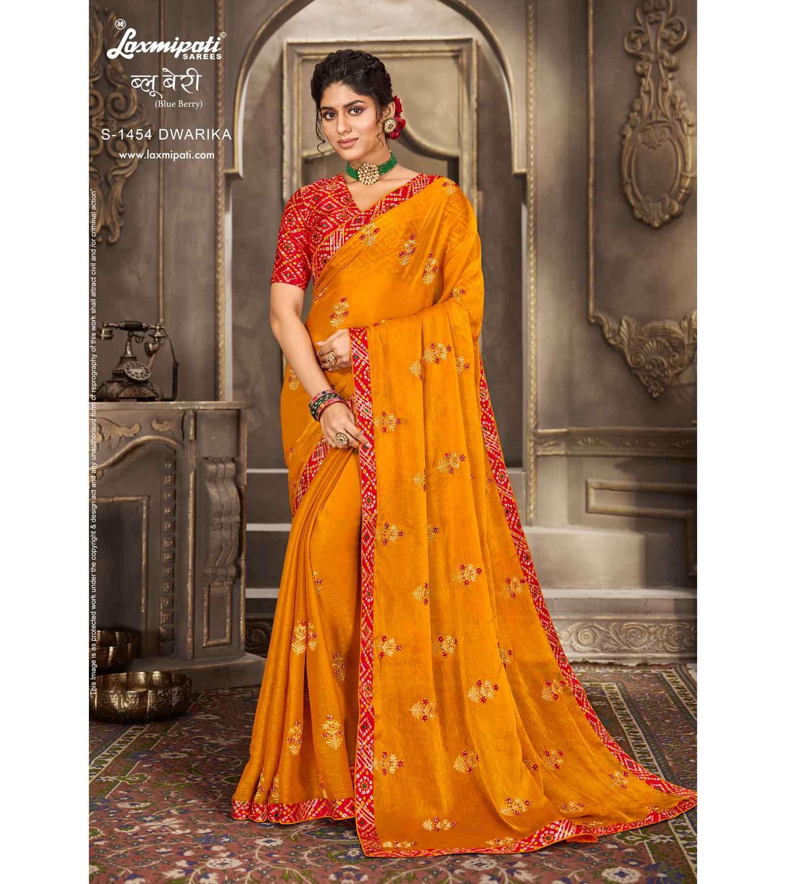 Laxmipati Blue Berry S-1454 Silk Chiffon Gold Saree