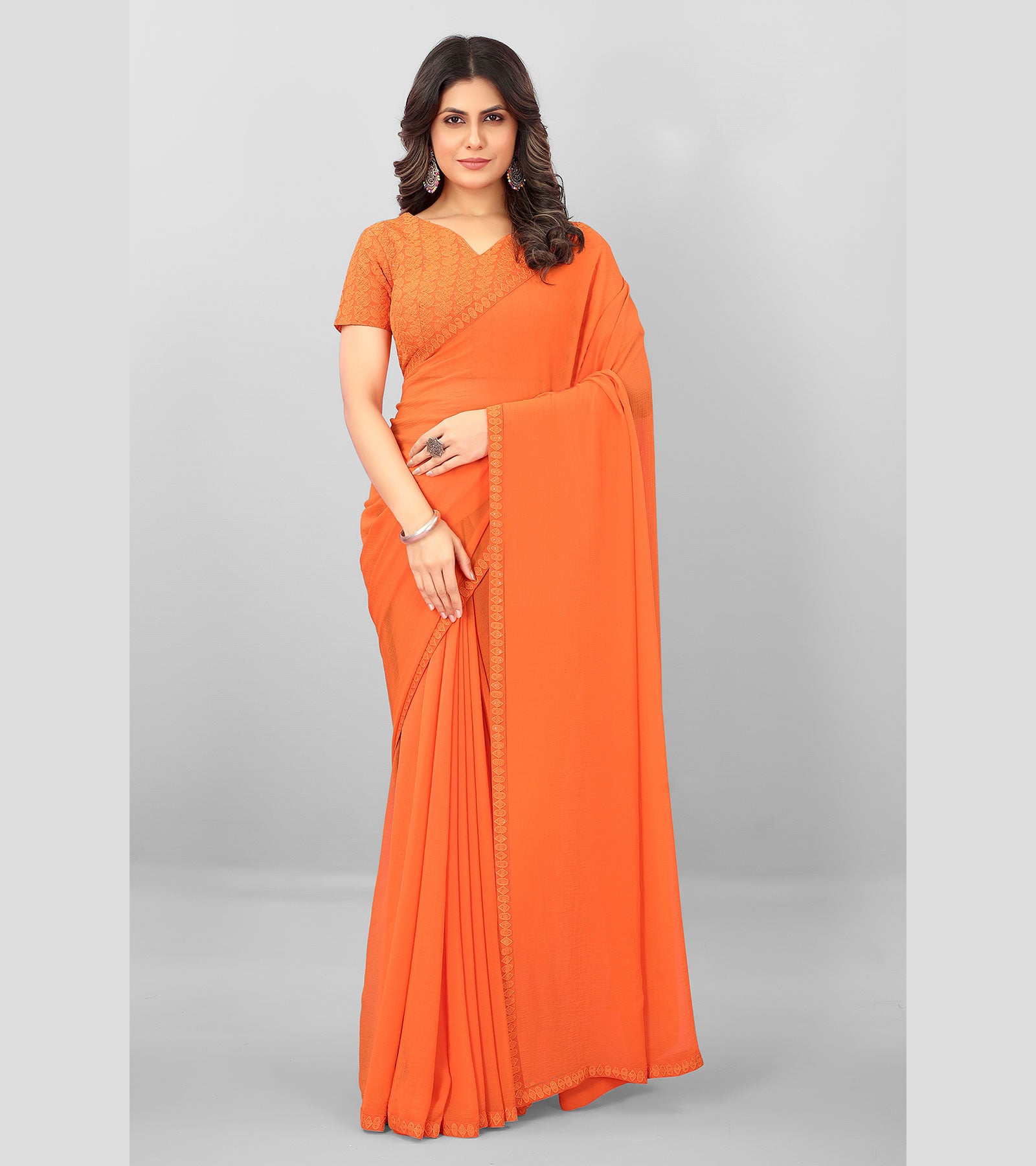 Laxmipati S-1511 Marble Chiffon Orange Saree