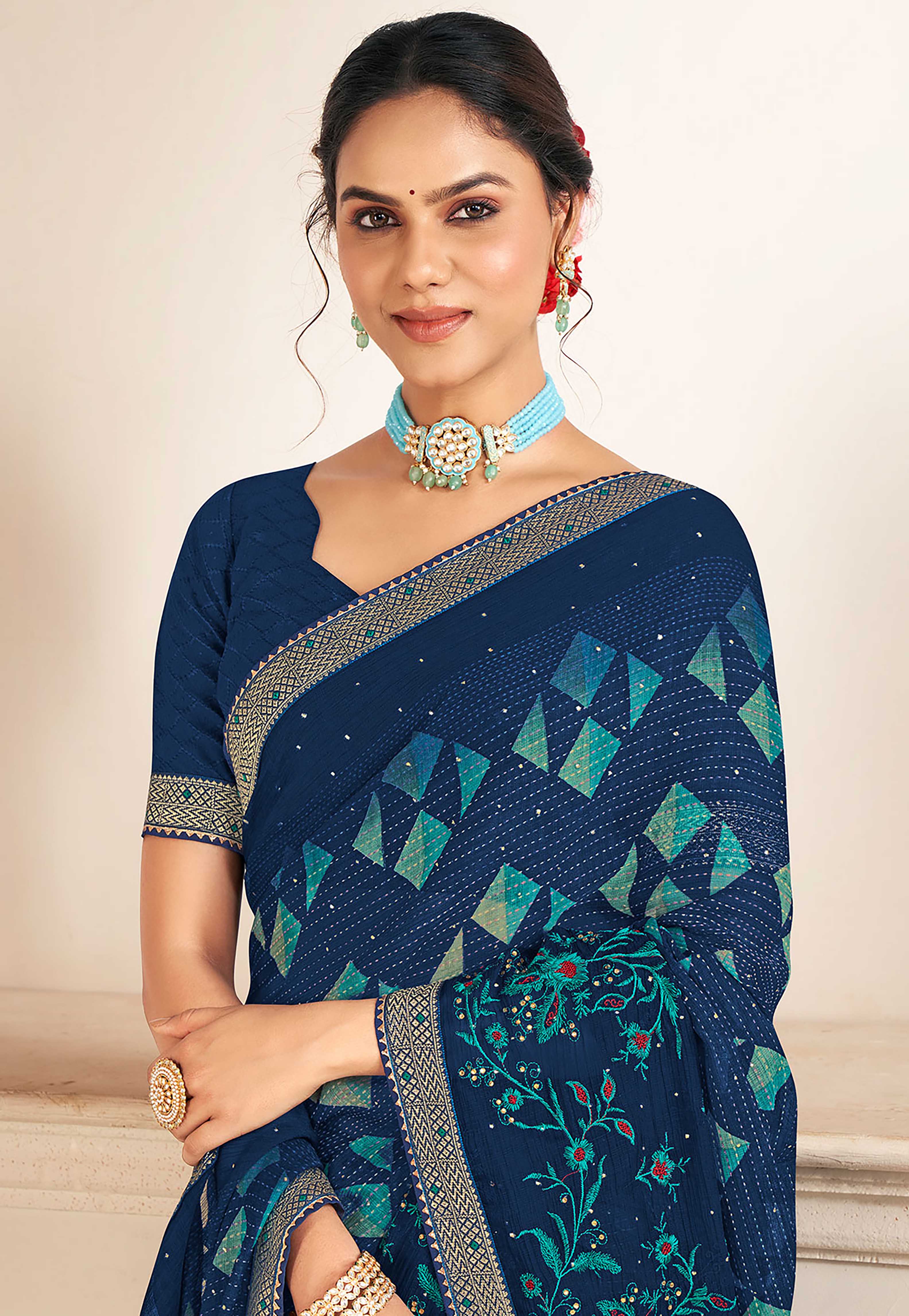 Laxmipati Khas-Khas S-1571 Chiffon Navy Blue Saree