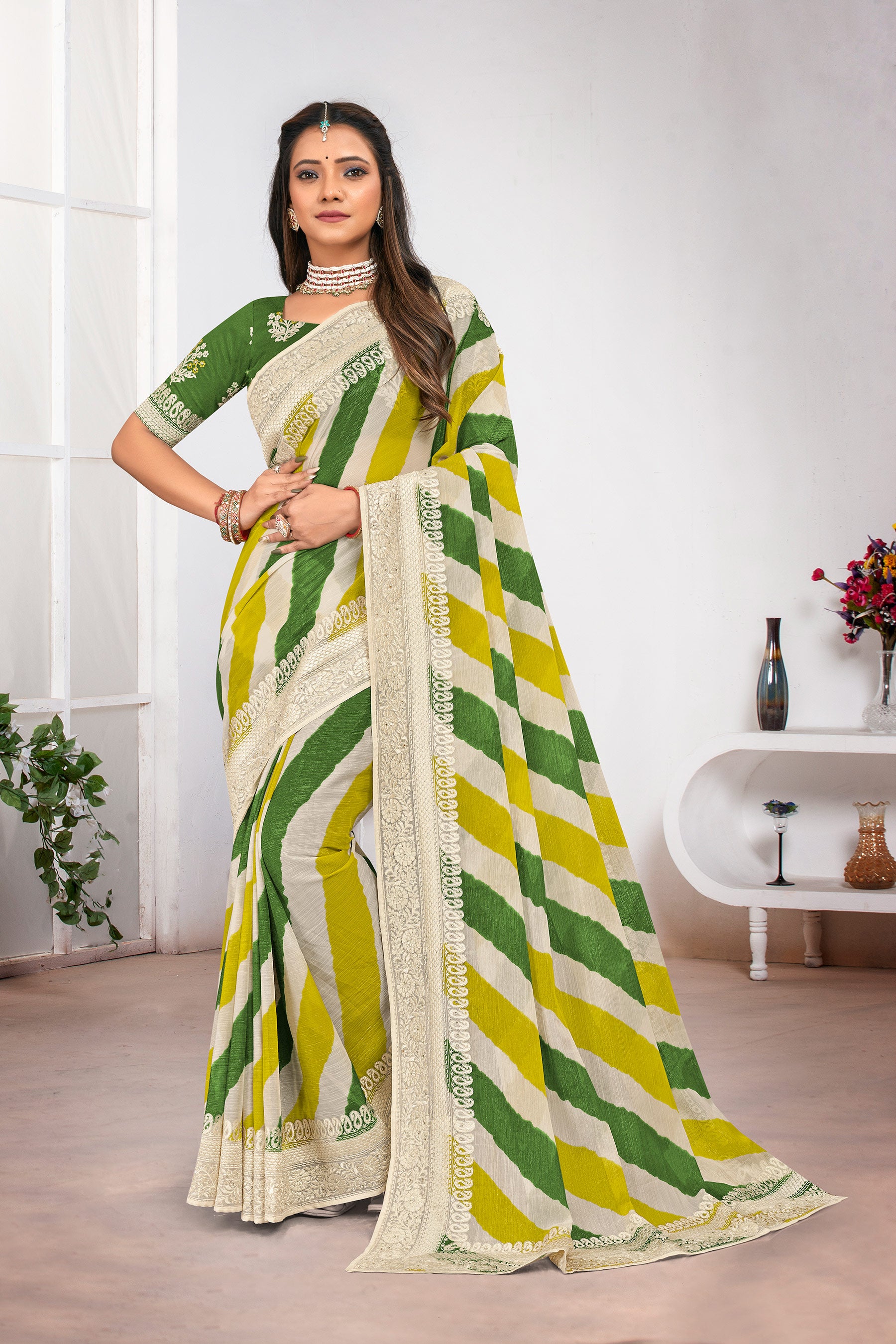 Laxmipati Multicolor Striped Chiffon Saree