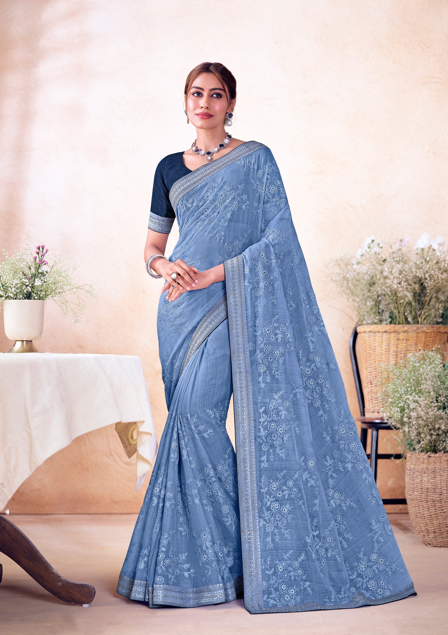 Laxmipati Aavala S-1605 Chiffon Blue Saree