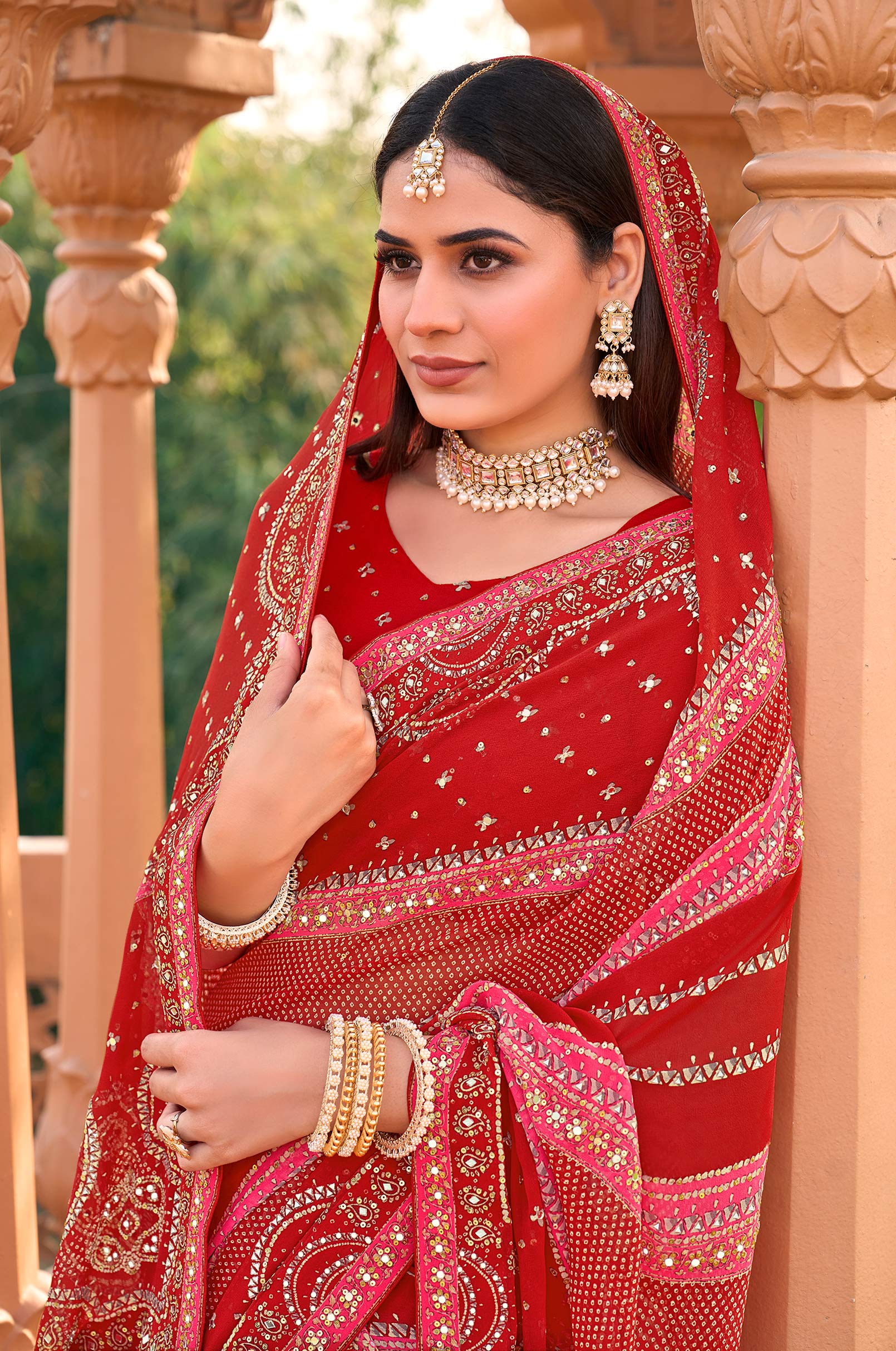 designer bandhani embroidered saree