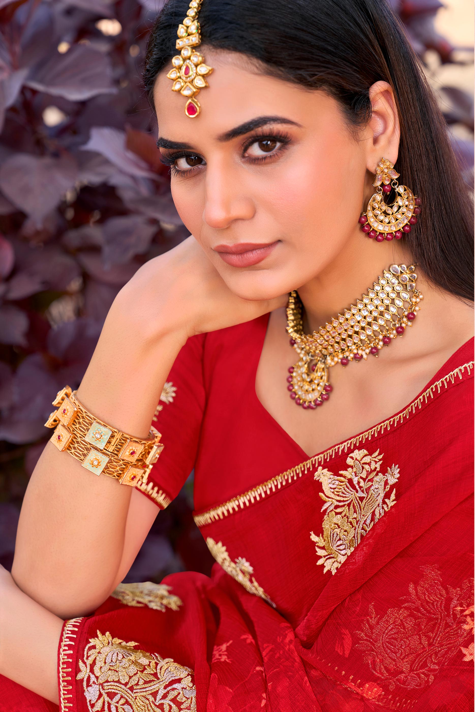 red saree for festive wear