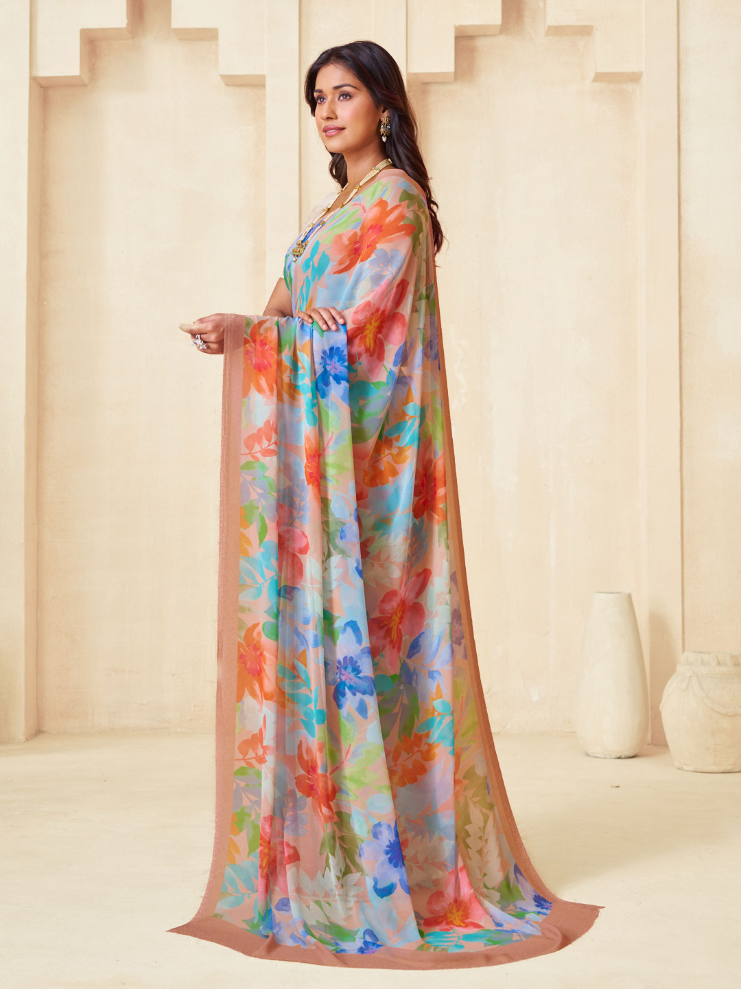 Multicolor printed saree daily wear