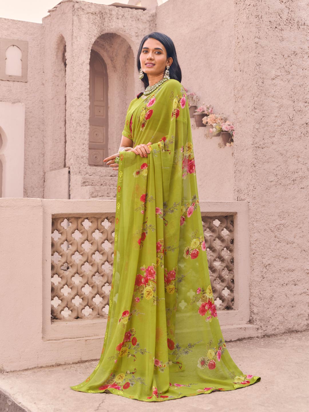 olive saree for modern look