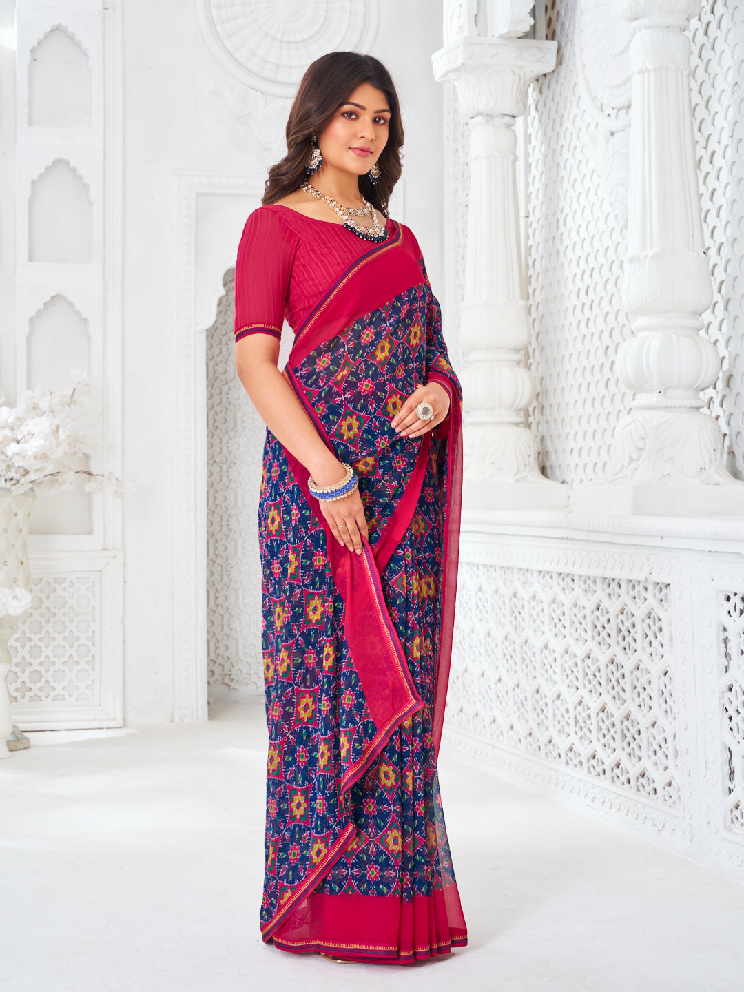 Laxmipati Kamya Blue Georgette Floral Printed Saree