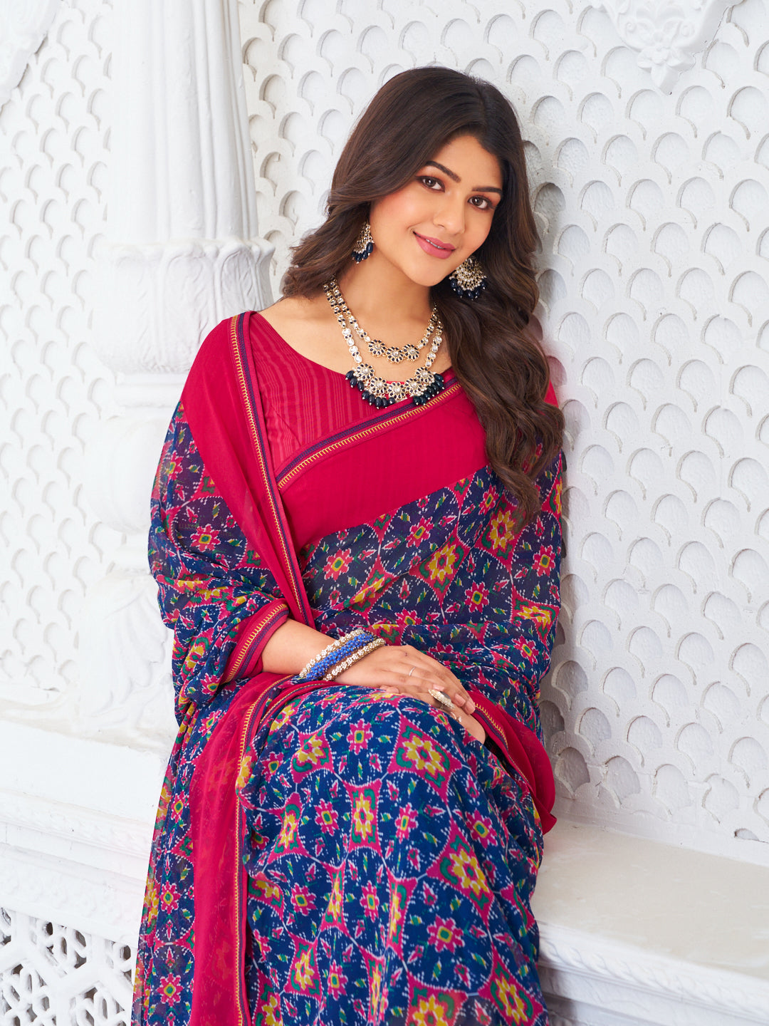 Laxmipati Kamya Blue Georgette Floral Printed Saree