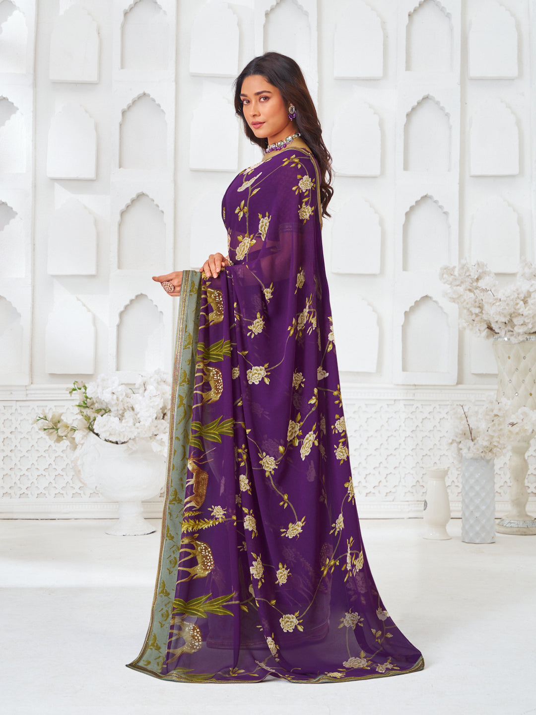 Laxmipati Kamya Purple Georgette Printed Saree