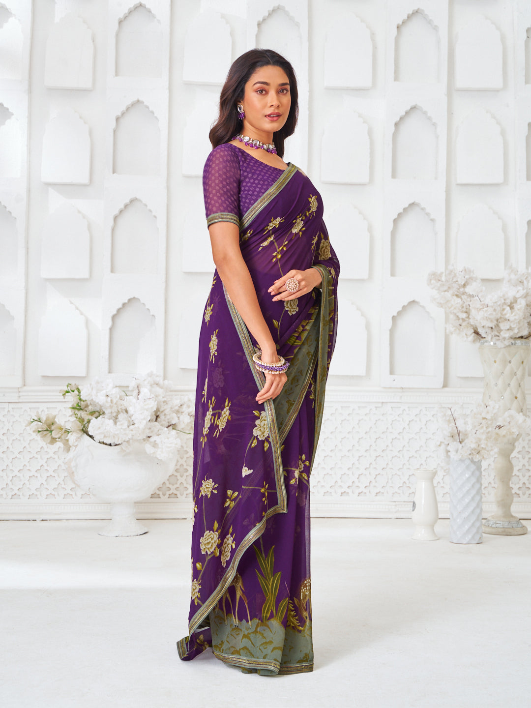 Laxmipati Kamya Purple Georgette Printed Saree