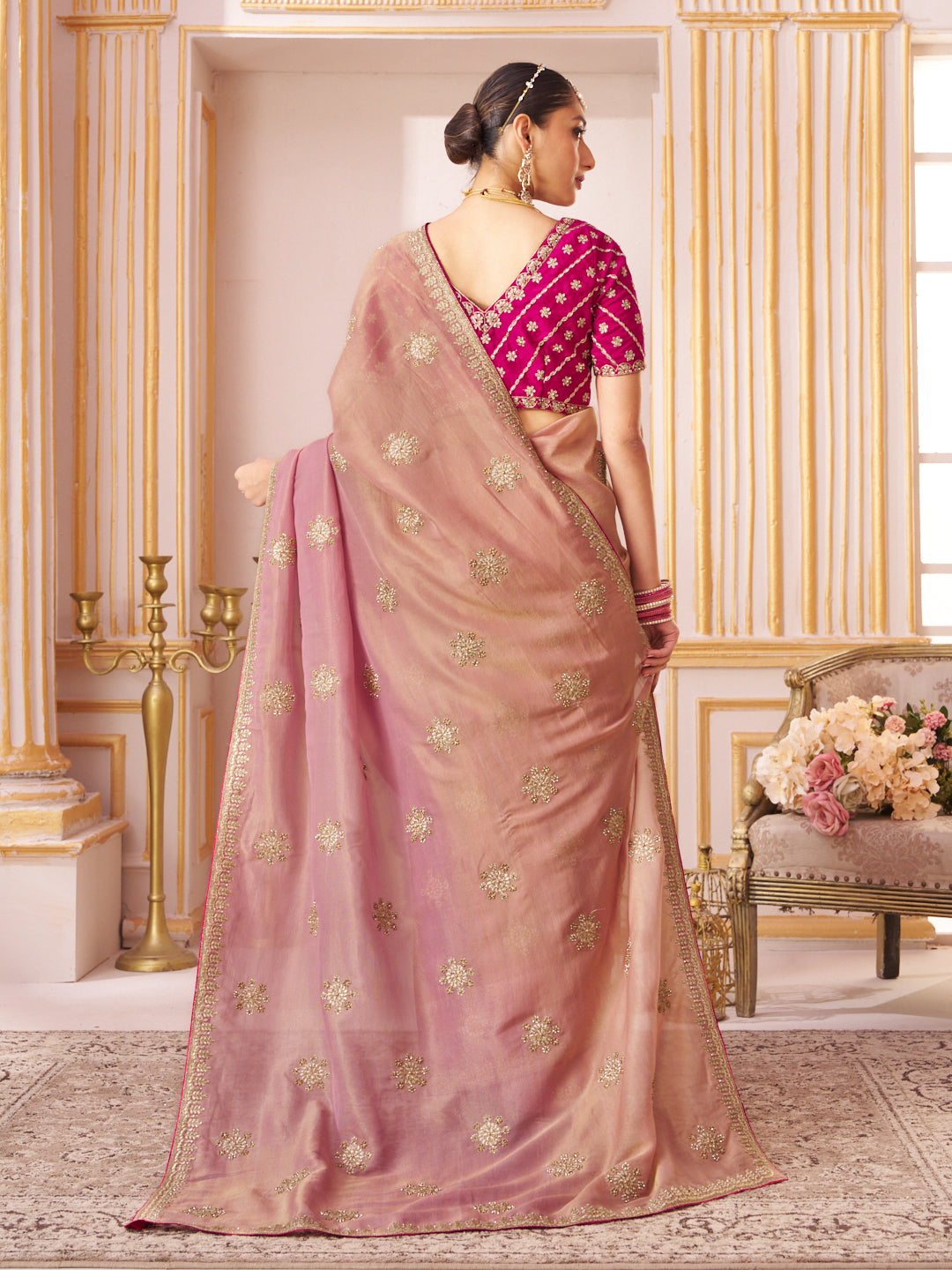 Laxmipati Chakor Pink Tissue Organza Saree with Zari Embroidery