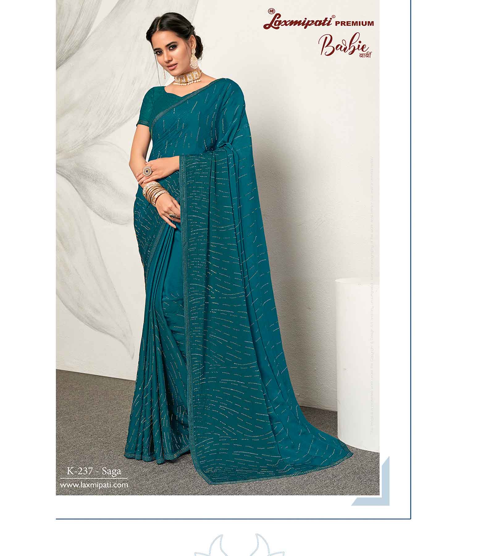 Laxmipati Barbie K-237 Satin Silk Padding Bottle Green Saree