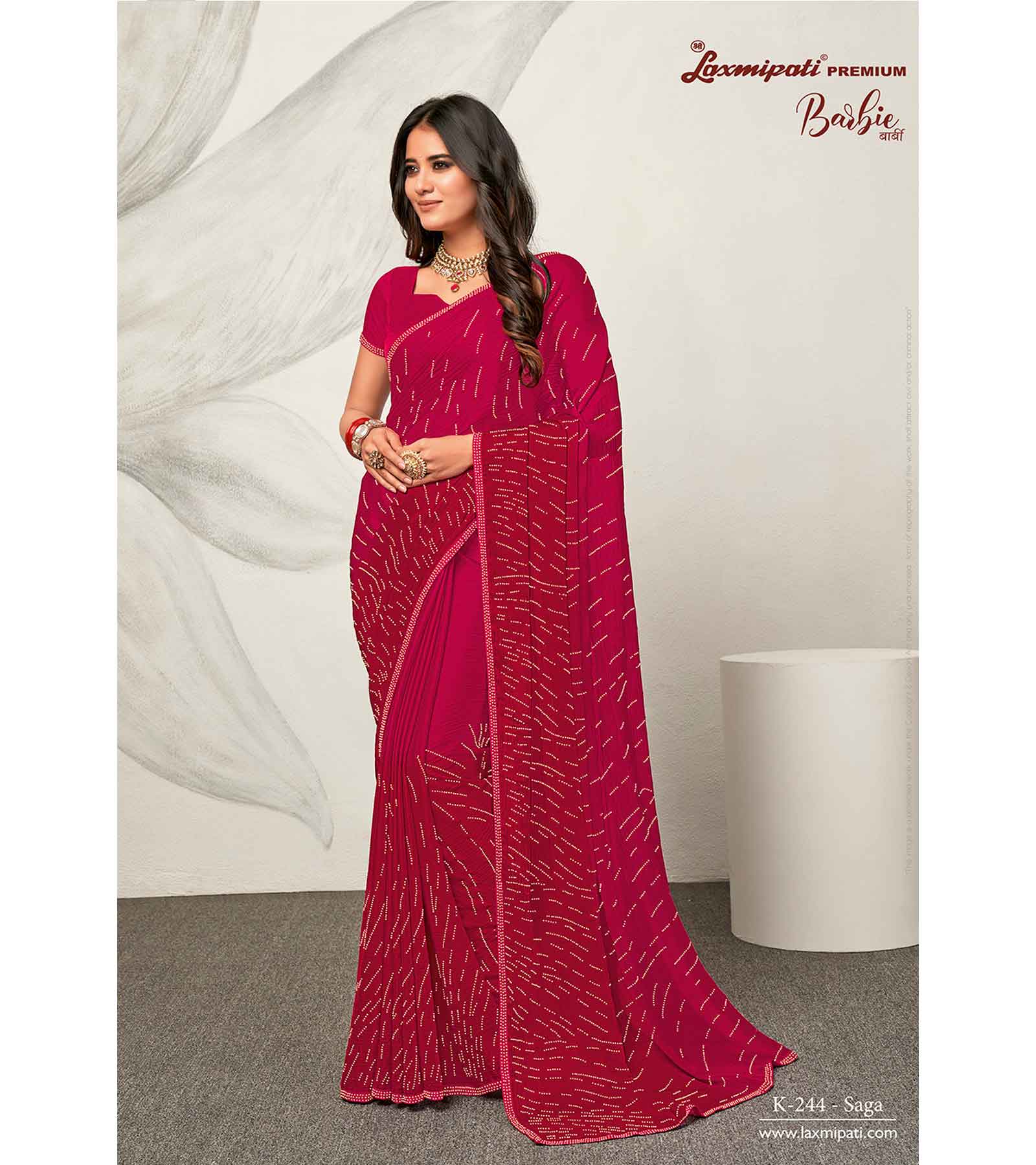 Laxmipati Barbie K-244 Satin silk,padding Maroon Saree