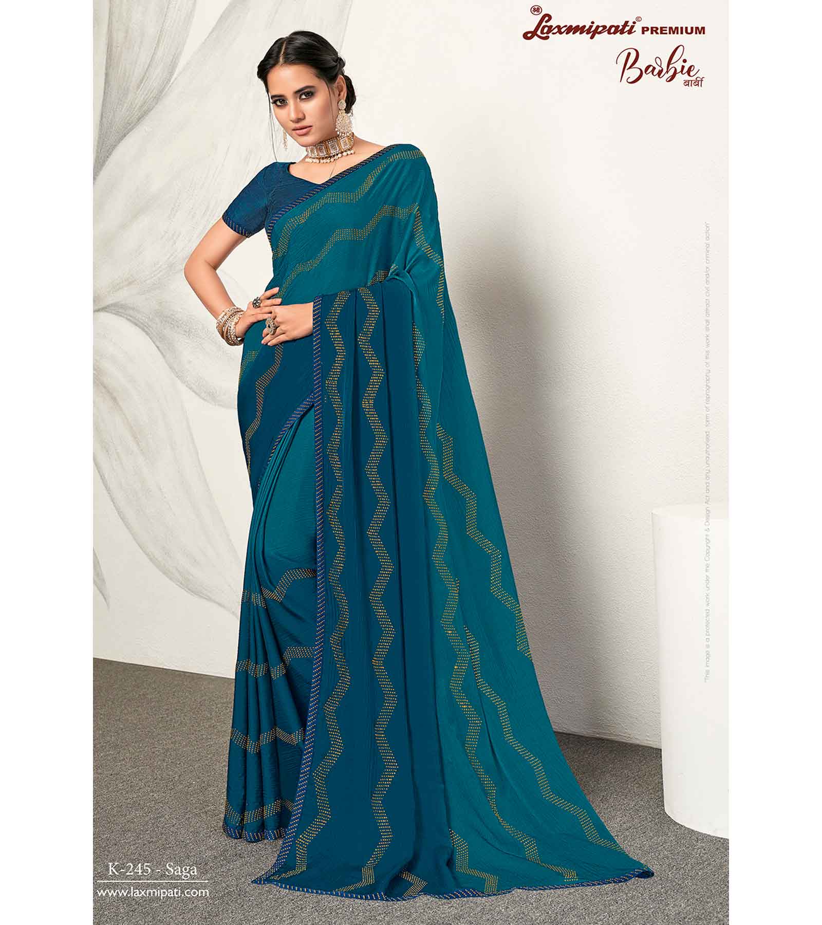 Laxmipati Barbie K-245 Satin silk,padding Royal blue Saree