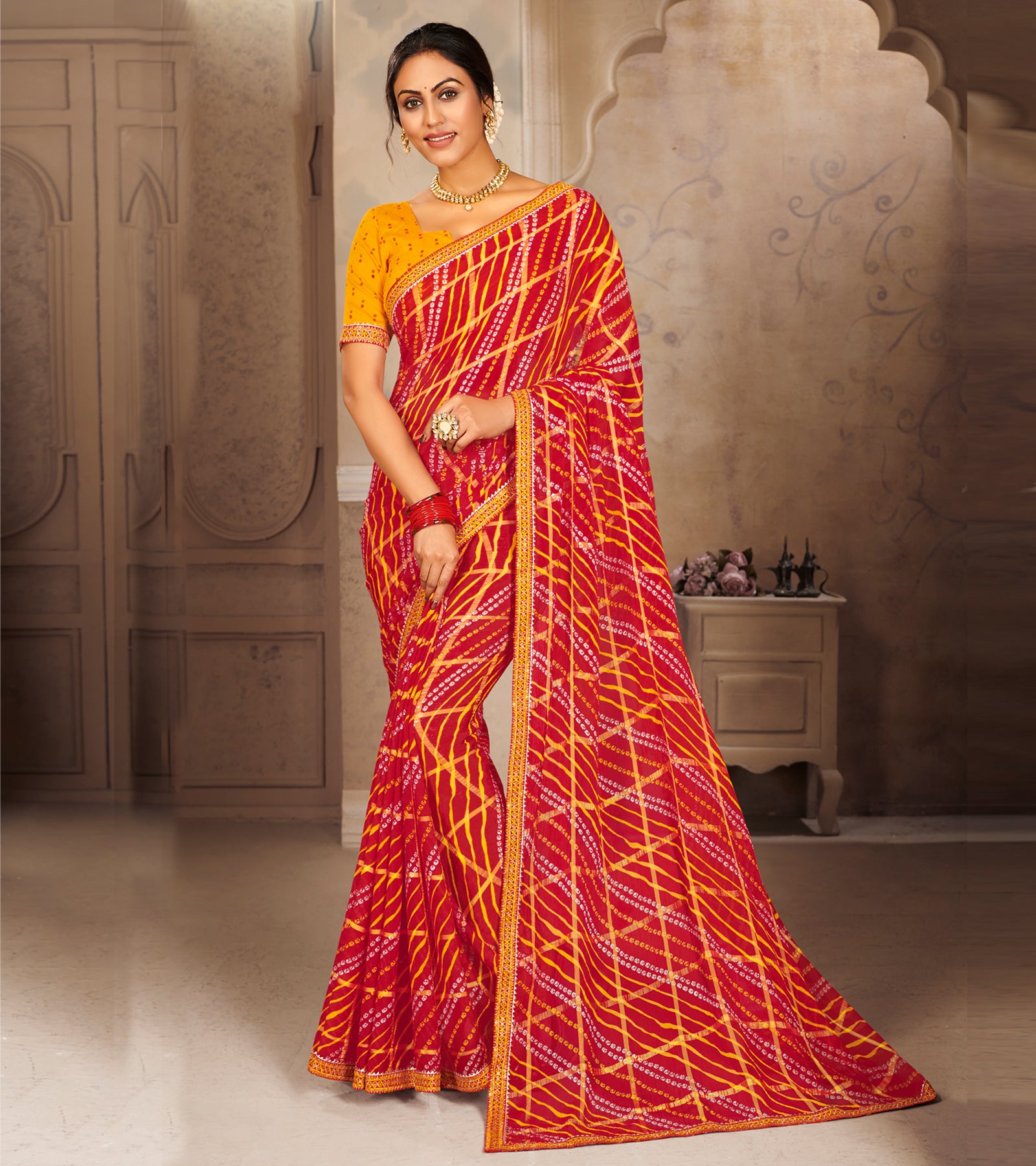 Laxmipati Red Chiffon Sarees