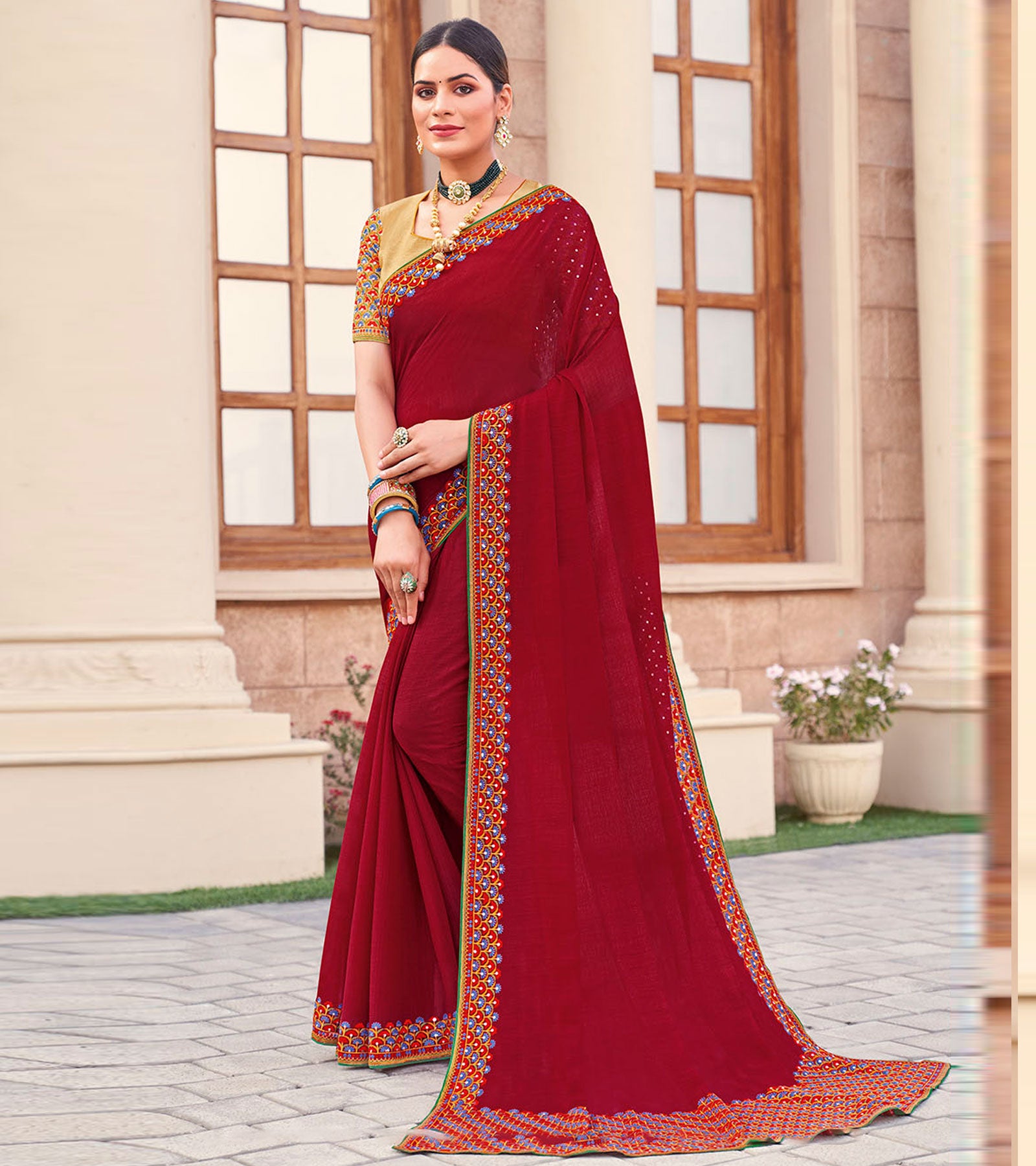 Laxmipati Chiffon Maroon Sarees