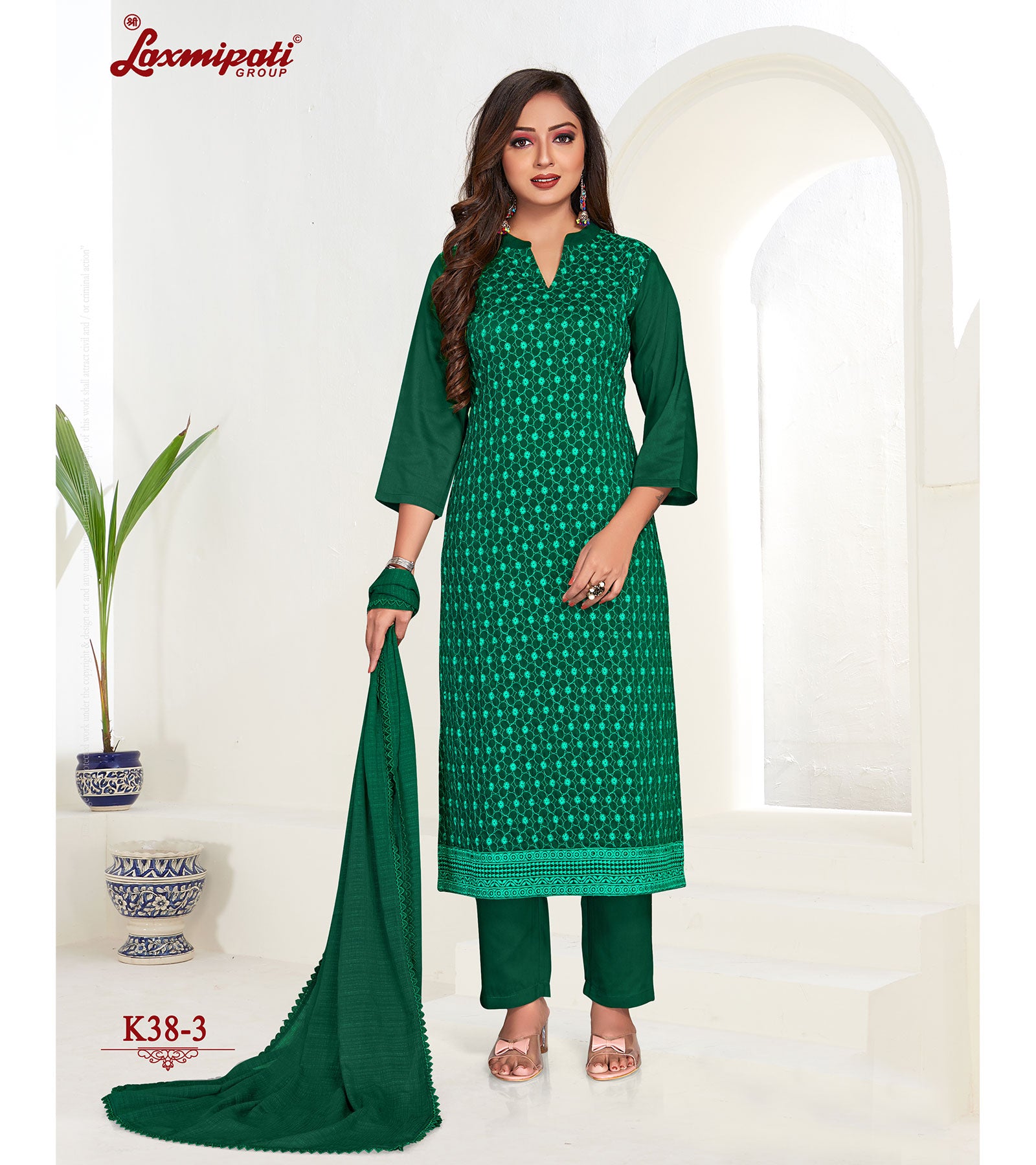 Laxmipati Namrata Muslin Base Pine Straight Cut Kurti With Pant & Dupatta