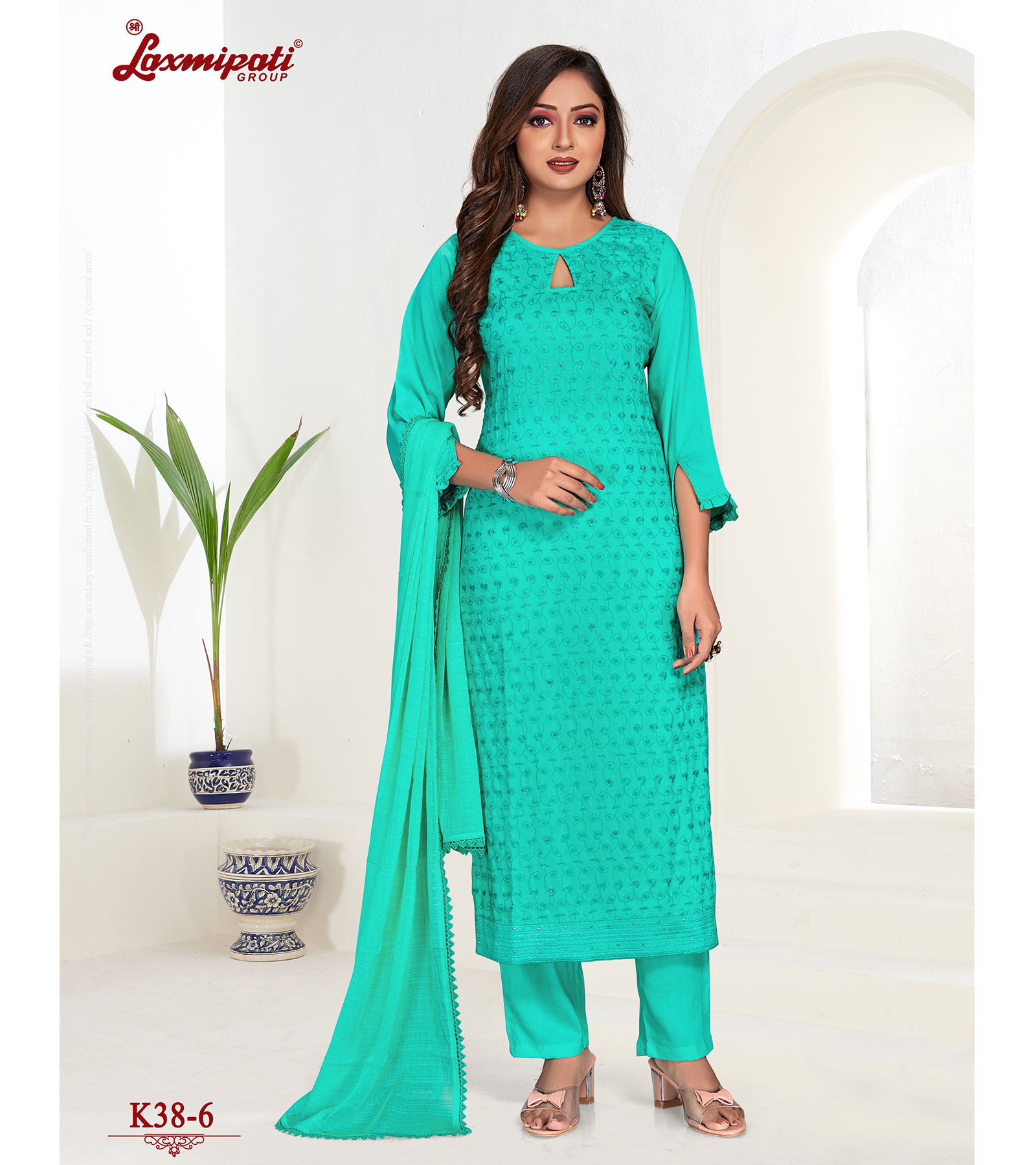 Laxmipati Namrata Muslin Base Mermaid Straight Cut Kurti With Pant & Dupatta