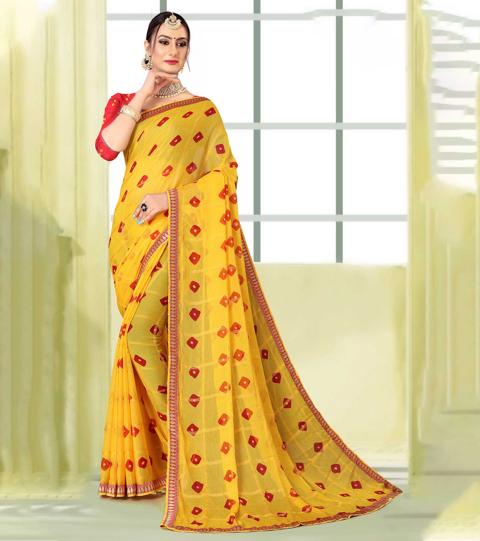 Laxmipati Yellow Chiffon Saree Radiant Charm - Main Image
