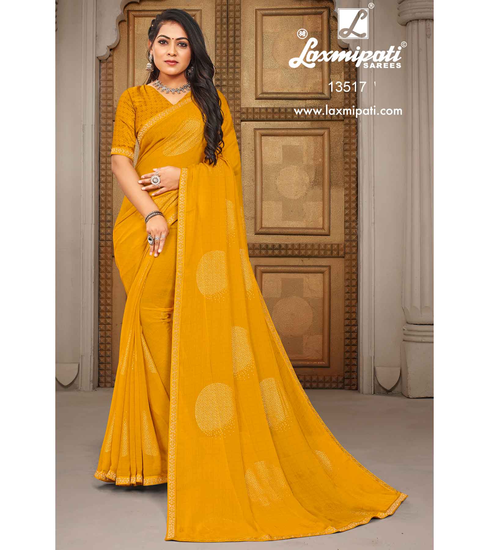 Laxmipati 13517 Chiffon Yellow Sarees