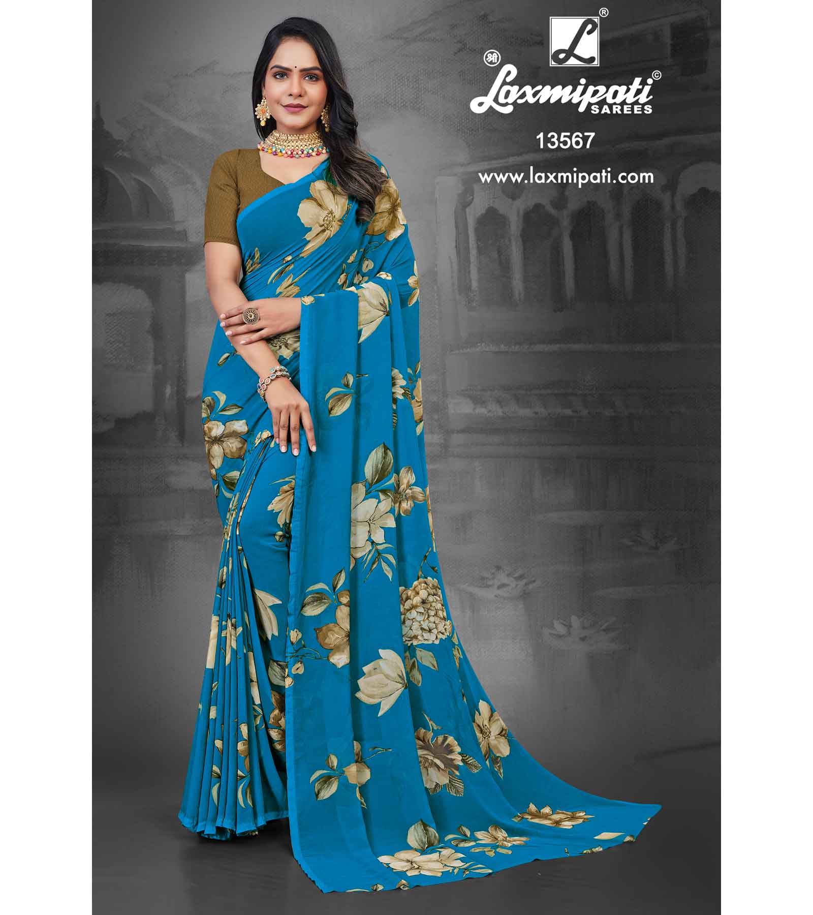 Laxmipati 13567-C Georgette Firozi Sarees