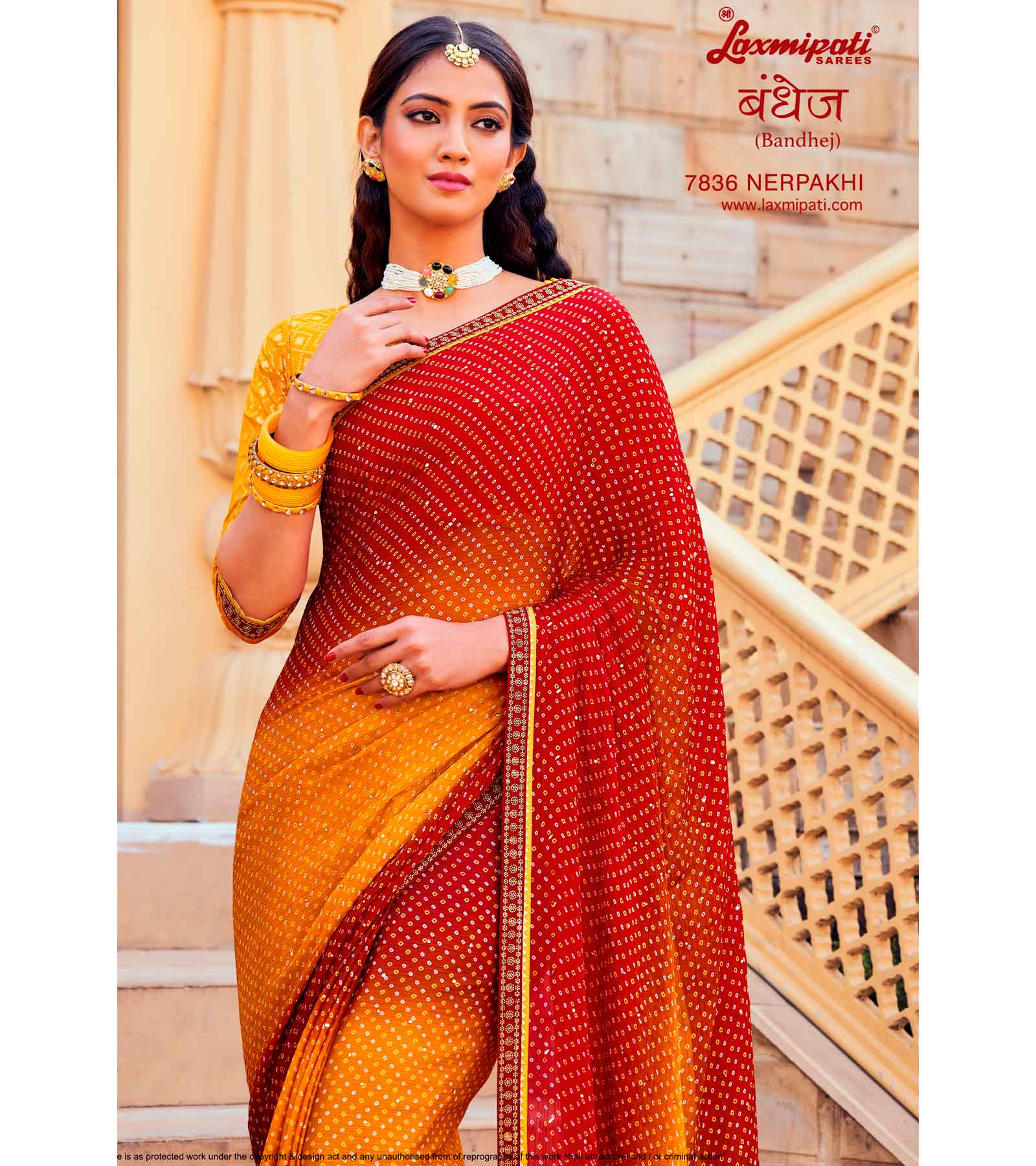 Laxmipati Bandhej 7836 Nerpakhi Chiffon Multicolor Saree