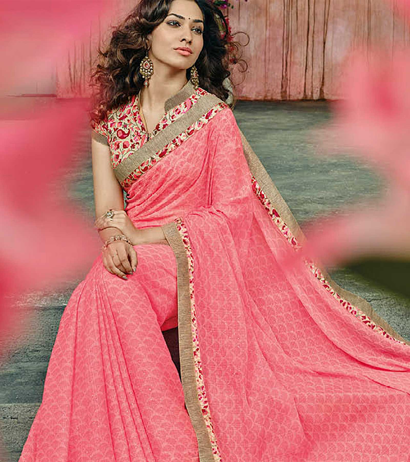 Laxmipati Chiffon Light Peach Sarees