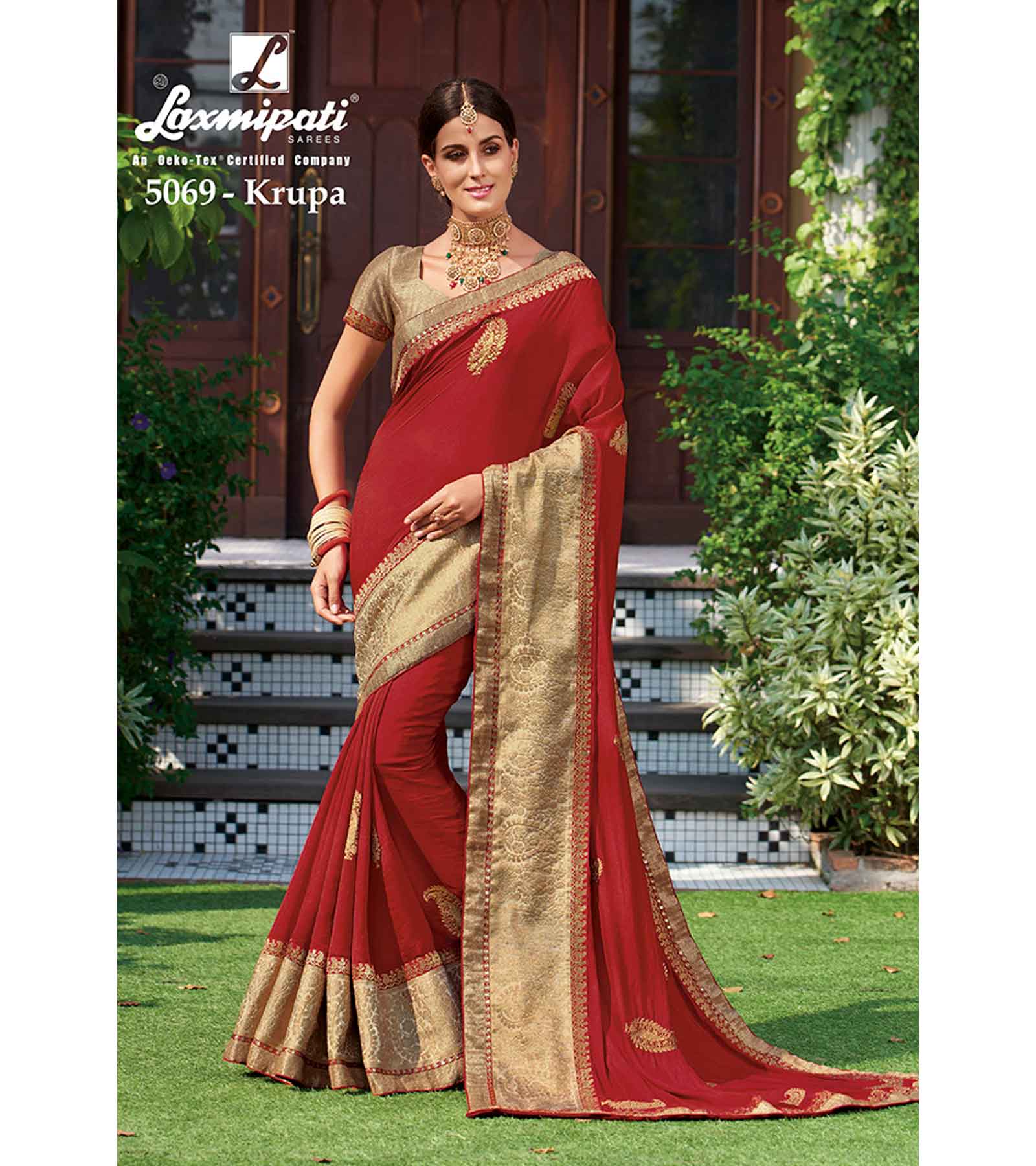 Laxmipati 5069 Krupa Red Satin Silk Saree - Akshara Singh