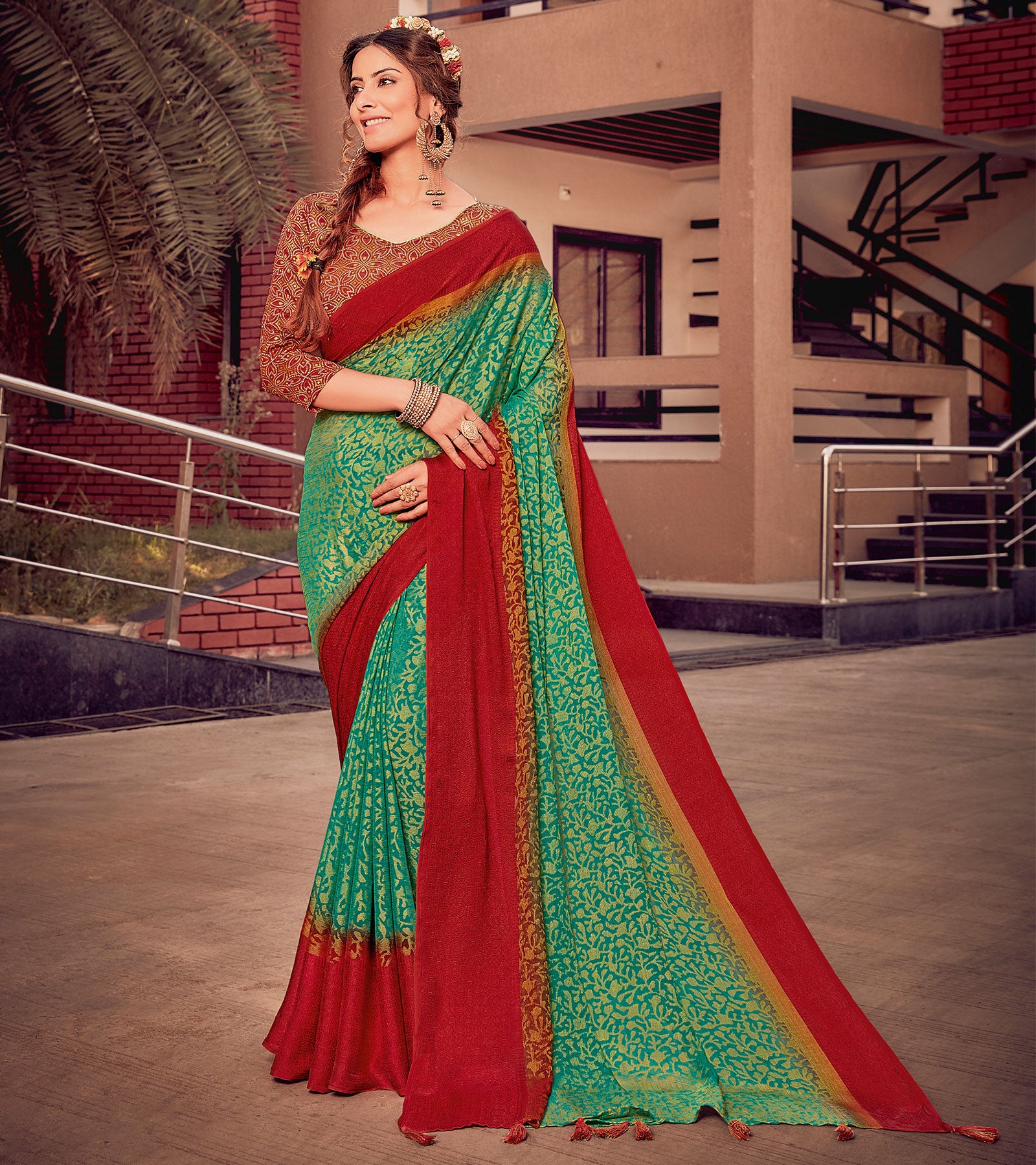 Laxmipati Brasso Red & Rama Sarees