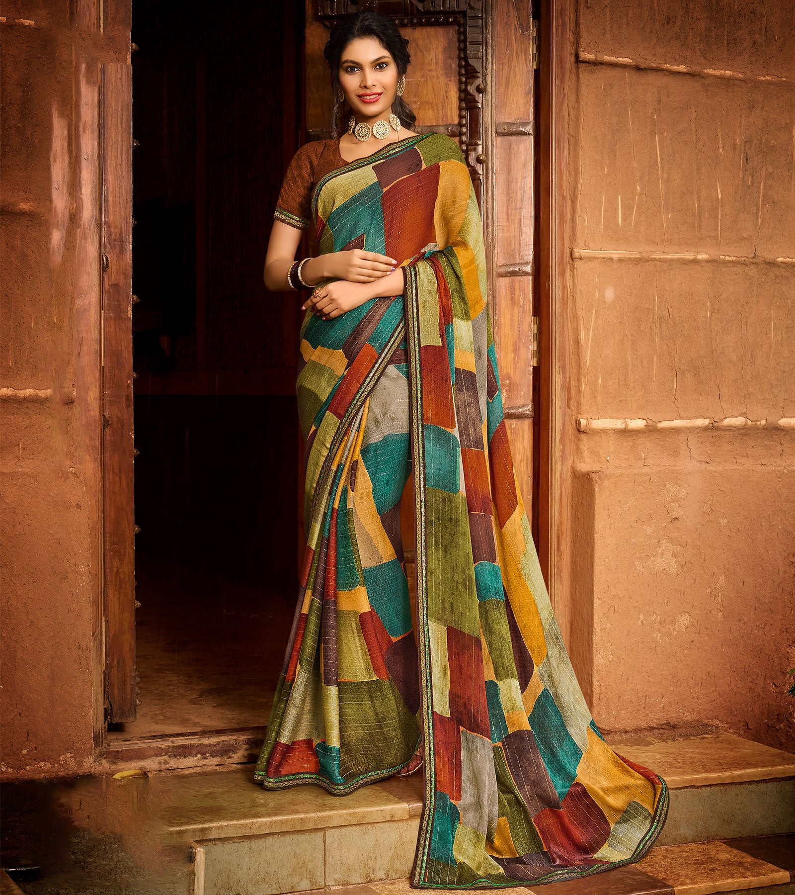 Laxmipati Moss Zari Multicolor Sarees