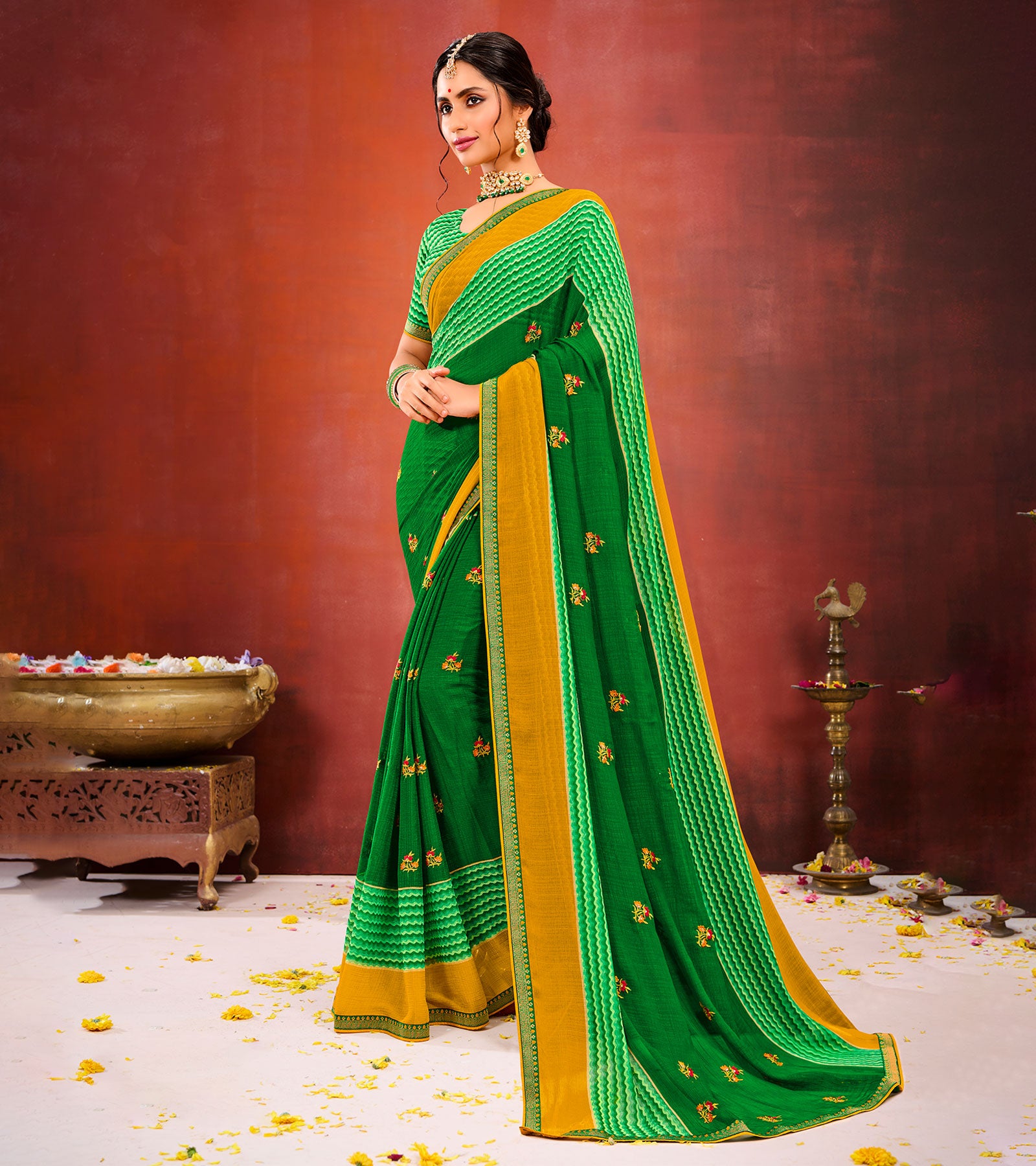 Laxmipati Chiffon Green Saree