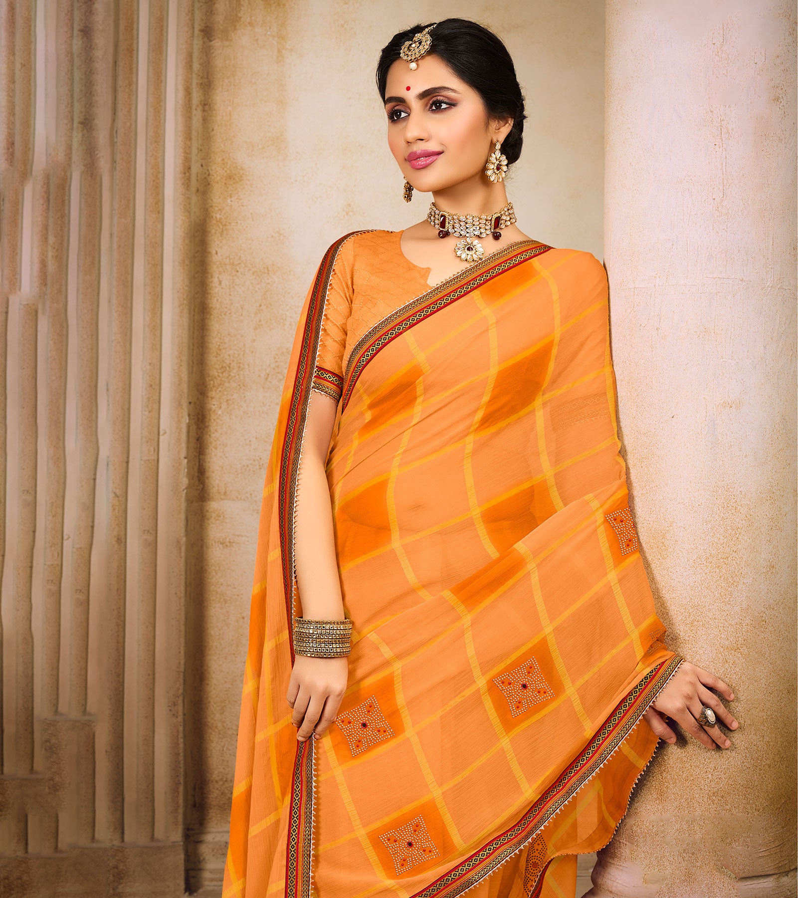 Laxmipati Chiffon Light Orange Saree