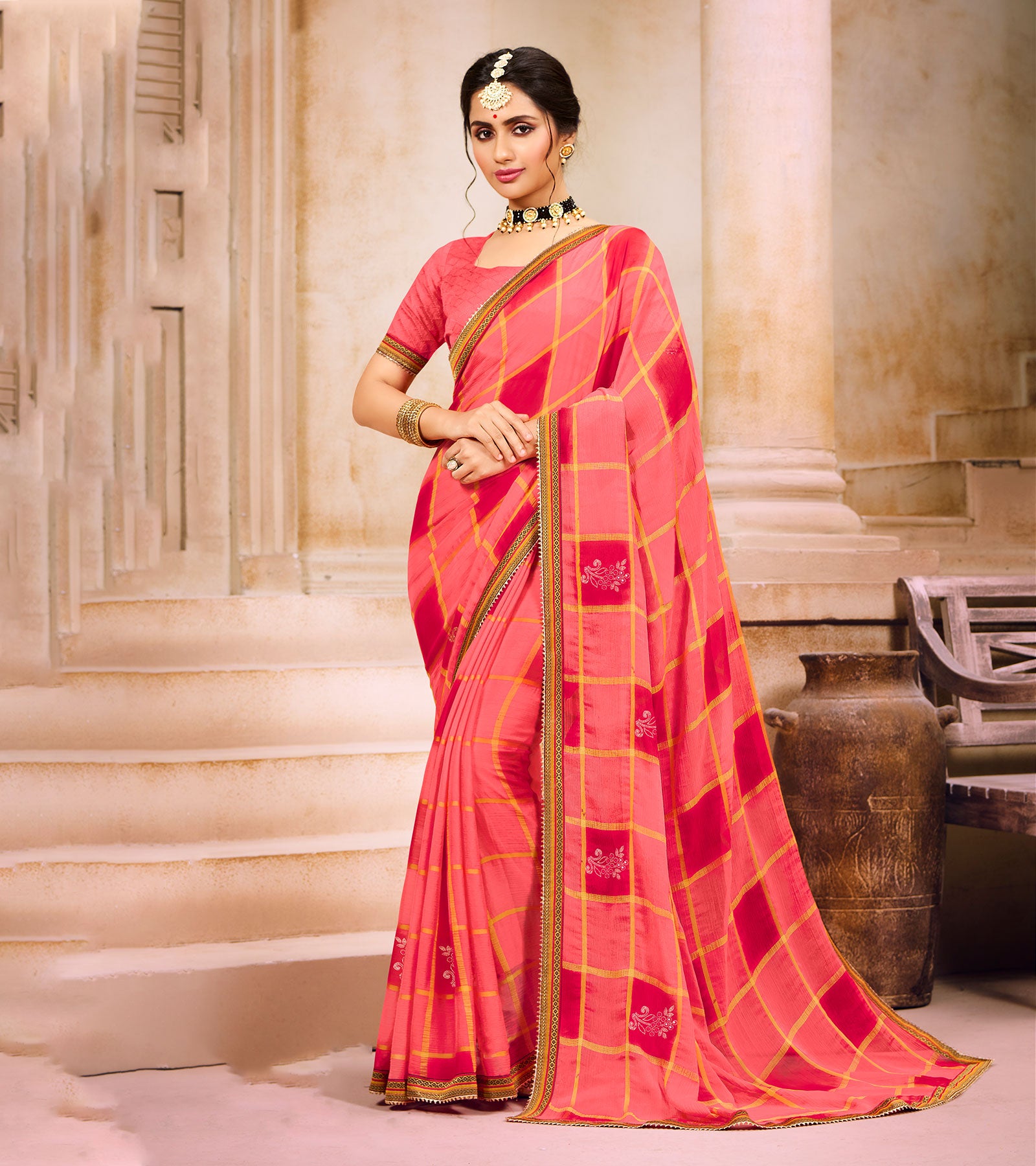 Laxmipati Chiffon Light pink Saree