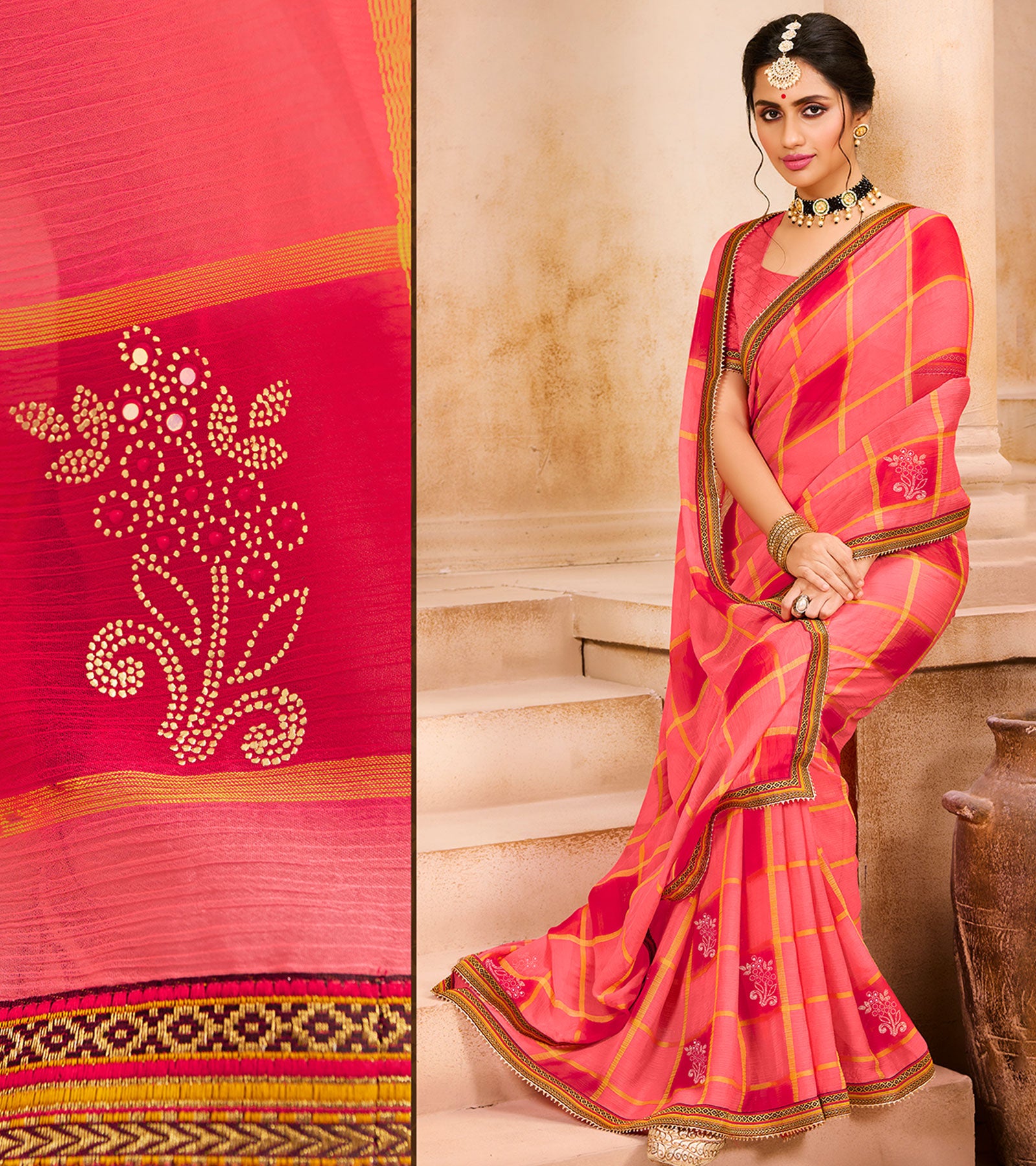 Laxmipati Chiffon Light pink Saree