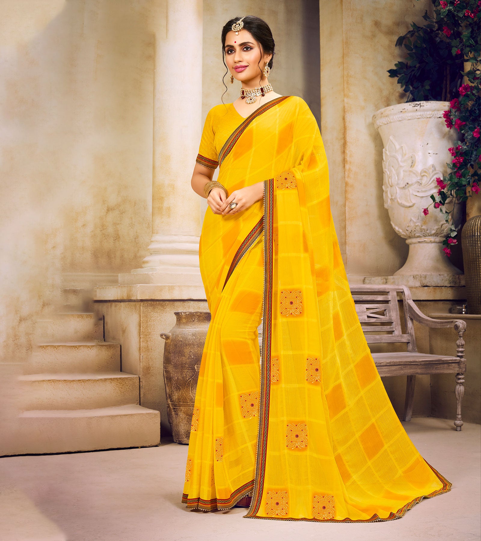 Laxmipati Chiffon Lemon Yellow Saree