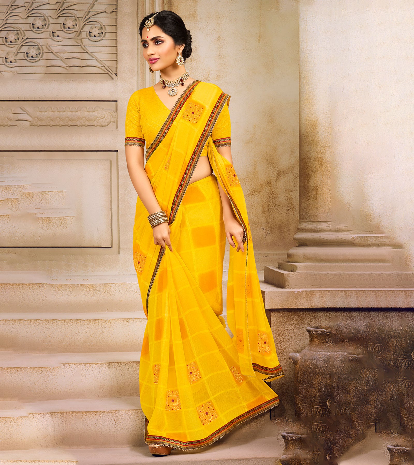 Laxmipati Chiffon Lemon Yellow Saree