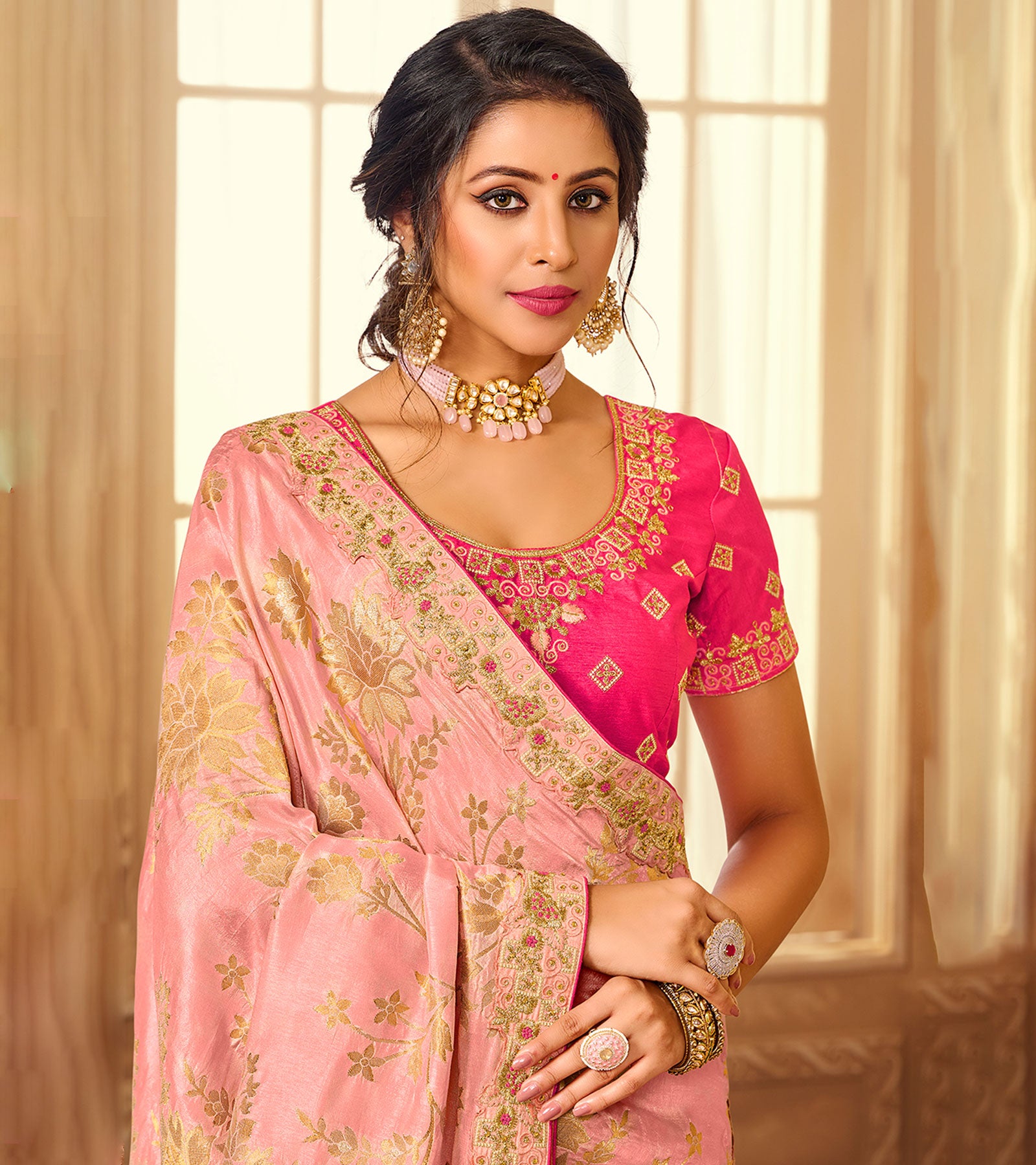 Laxmipati Tangail Silk Peach Sarees