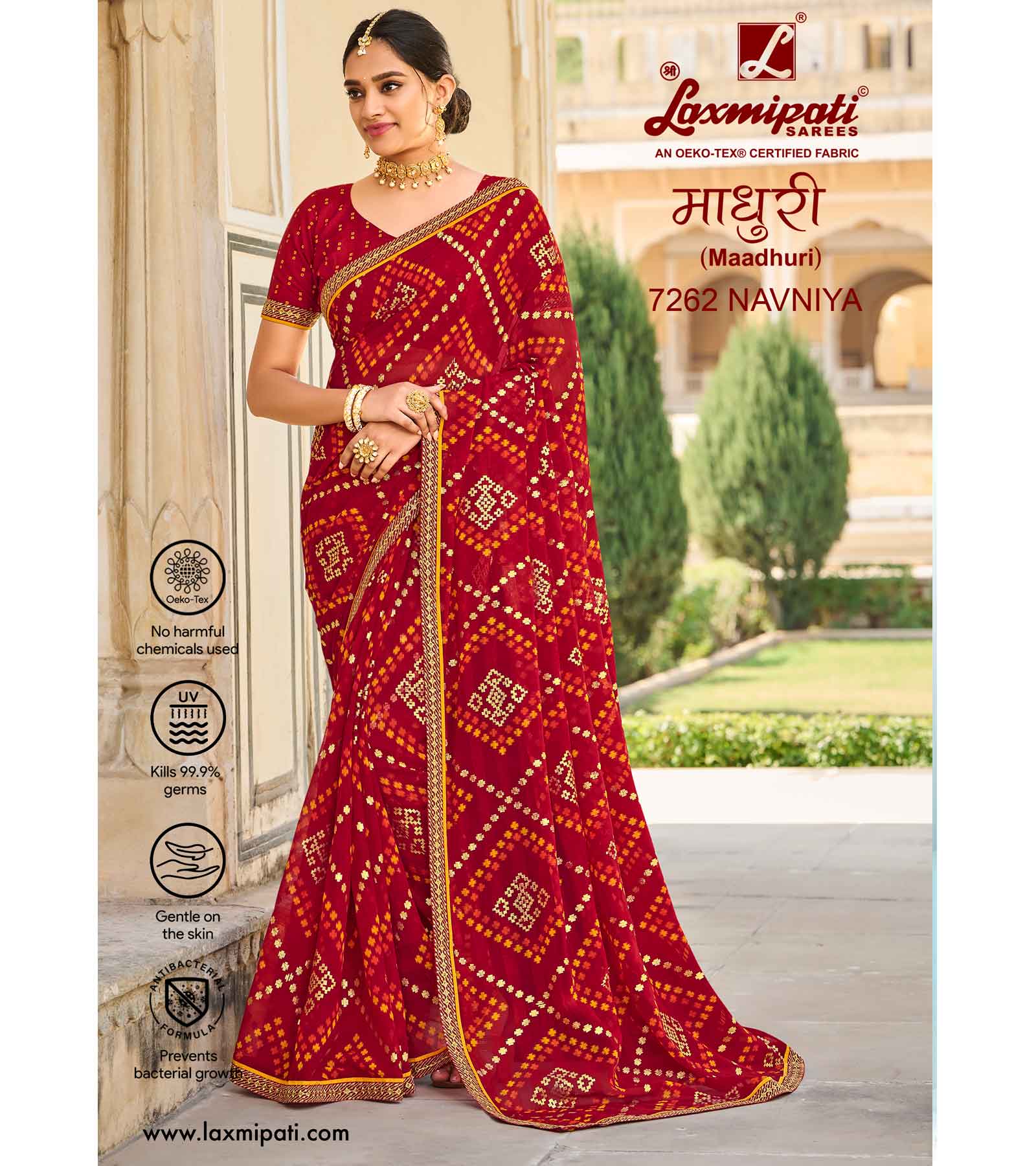 Laxmipati 7262 Navniya Georgette Red Saree - Main Image