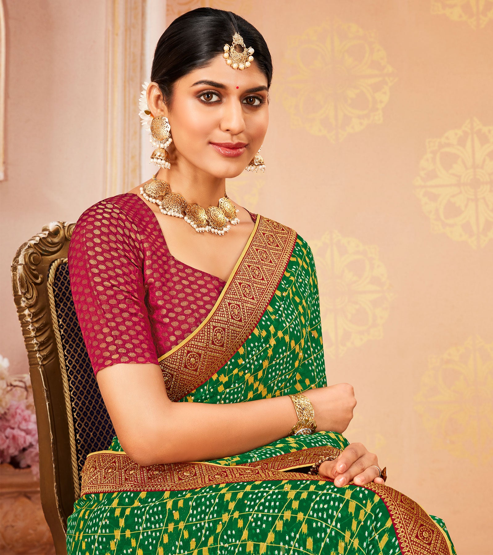 Laxmipati Bandhani Printed Green Chiffon Saree