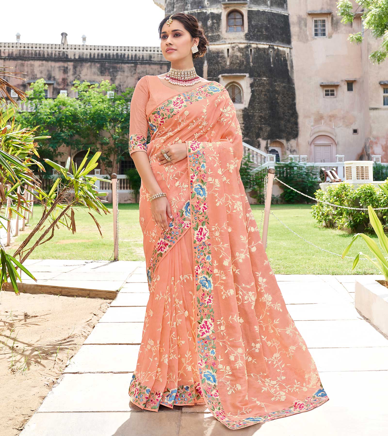 Laxmipati Tissue Peach Saree