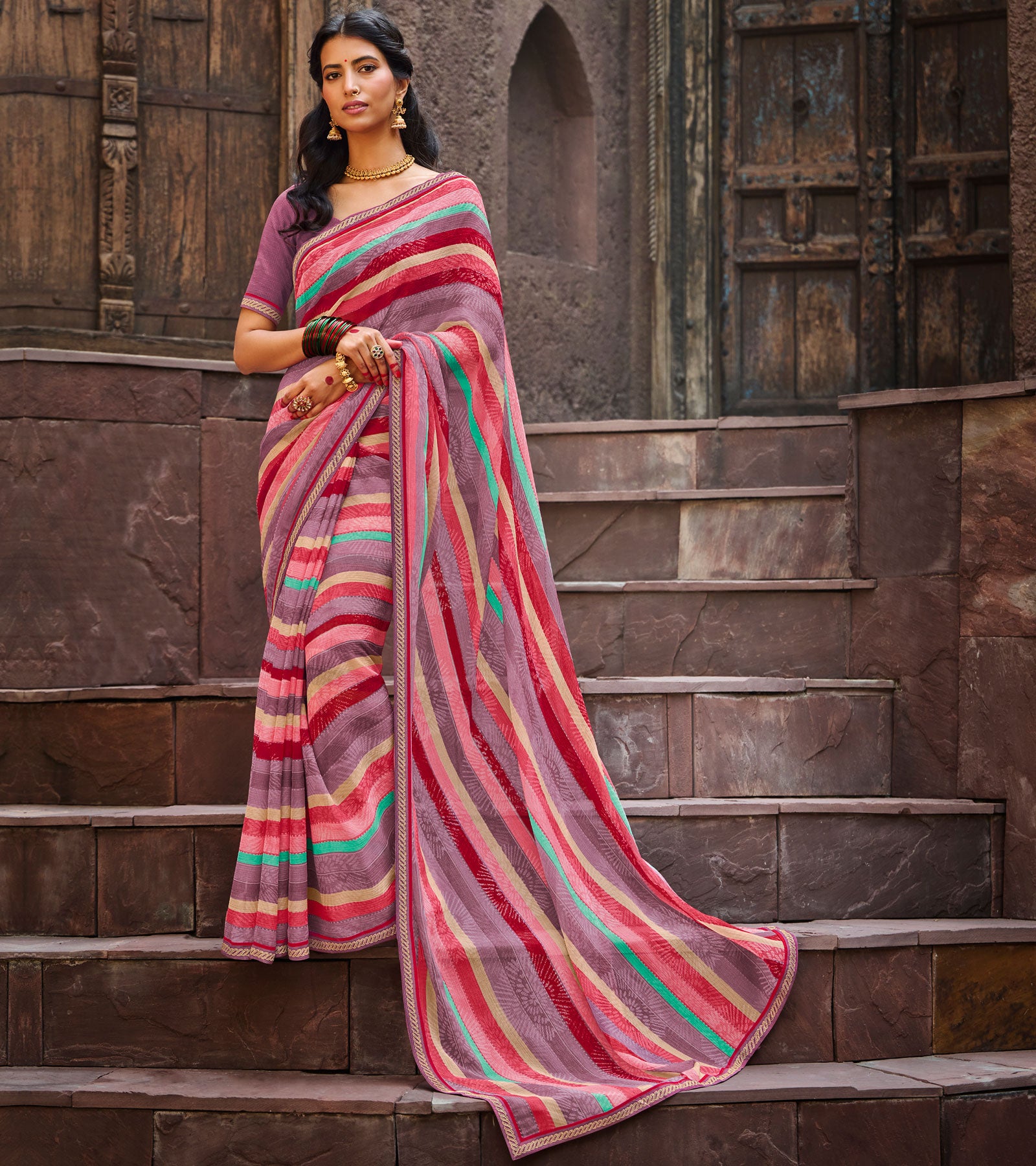 Laxmipati Sparkle Chiffon Multicolor Sarees