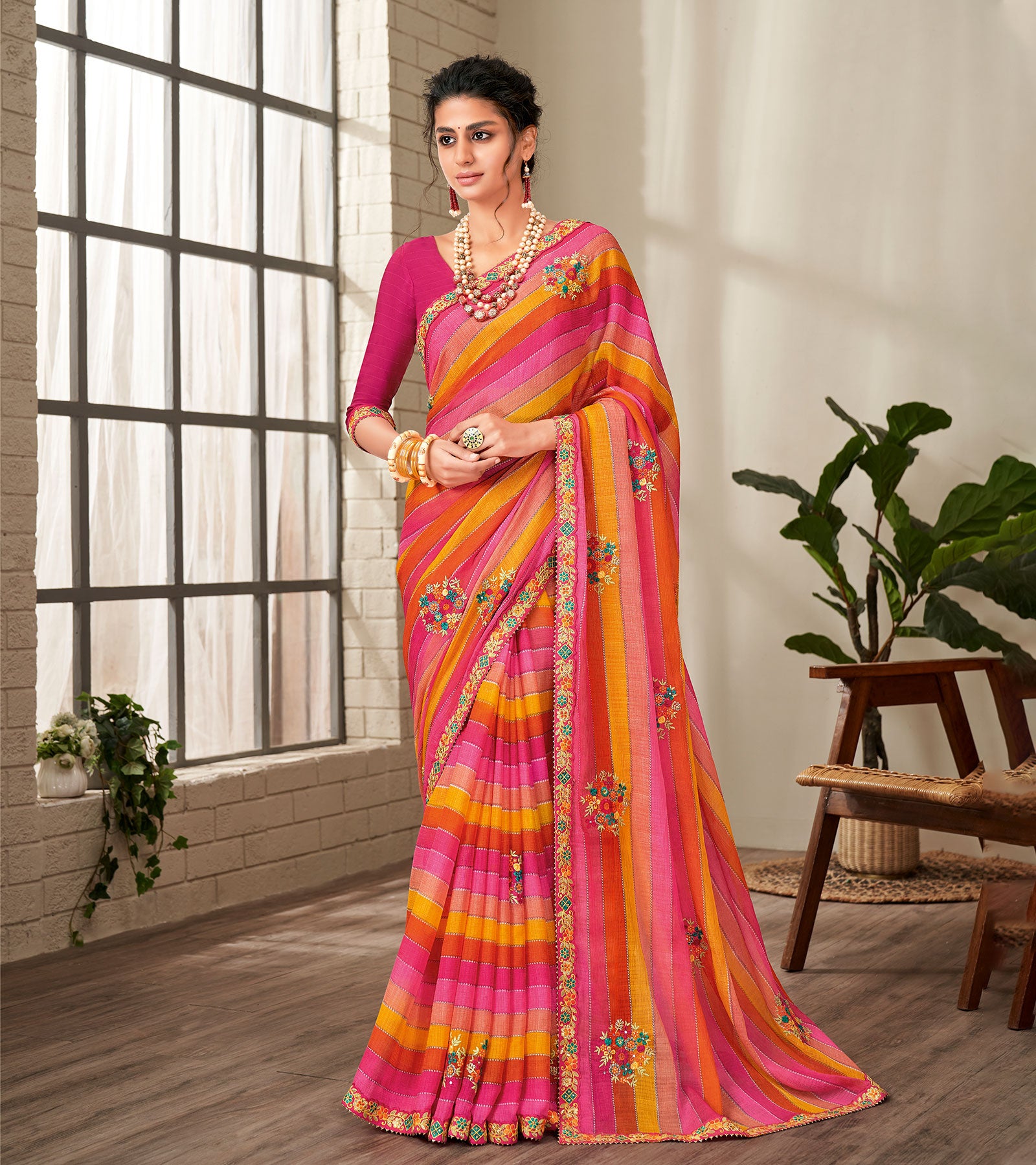 Laxmipati Aradhana Chiffon Multicolor Saree