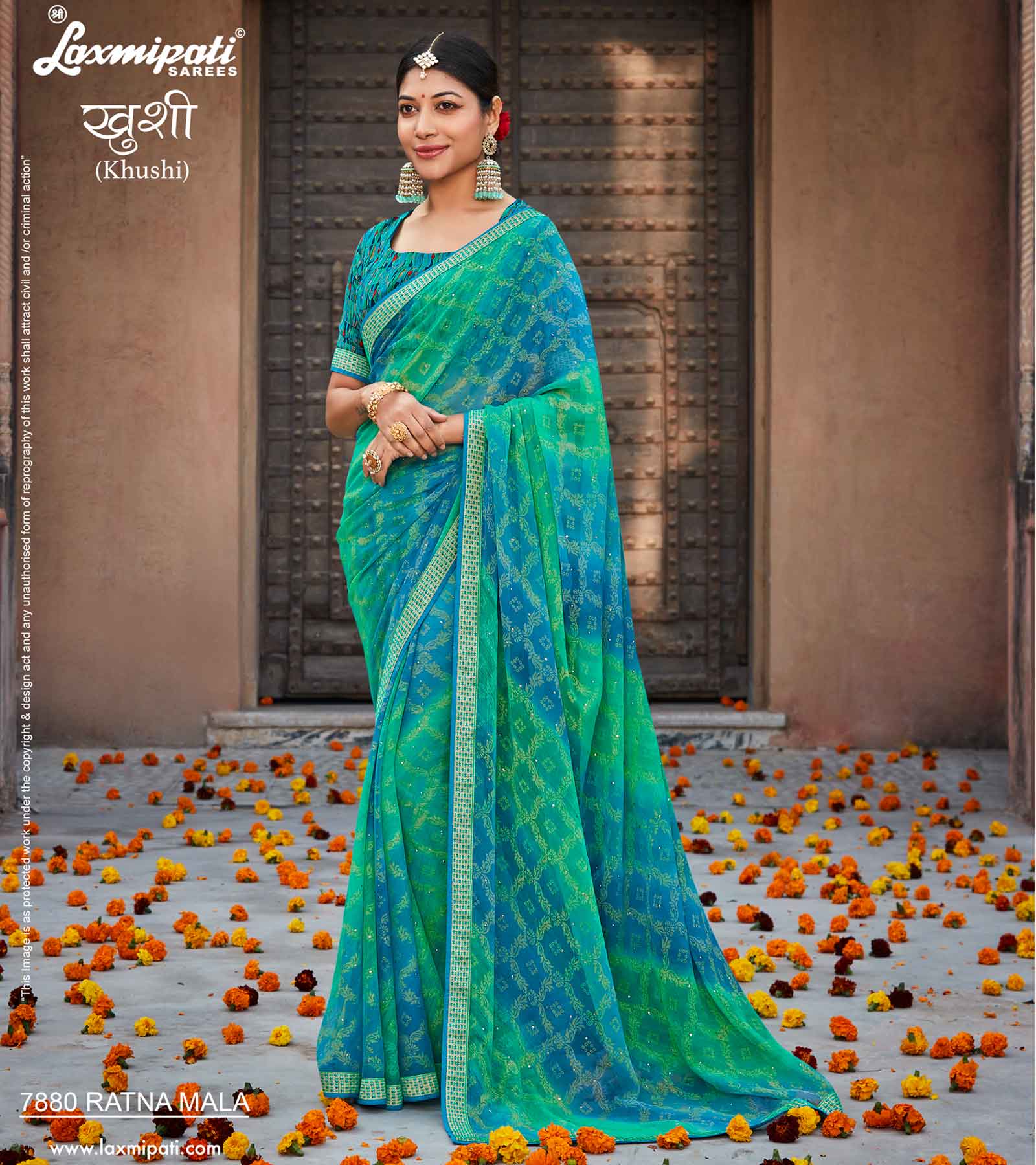 Laxmipati Khushi 7880 Ratna Mala Chiffon Brasso Multicolor Saree
