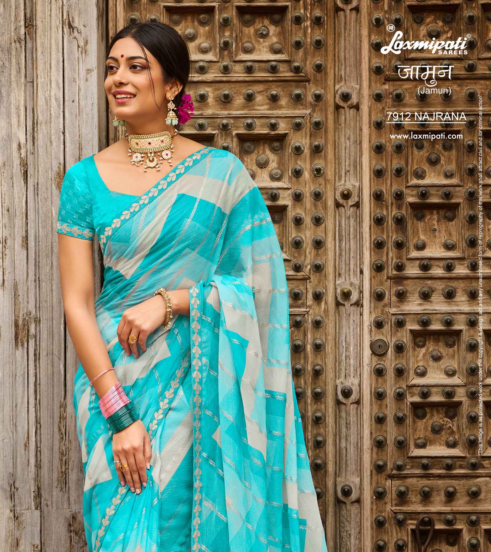 Laxmipati JAMUN 7912 Sparkle Chiffon Sky Blue Sarees