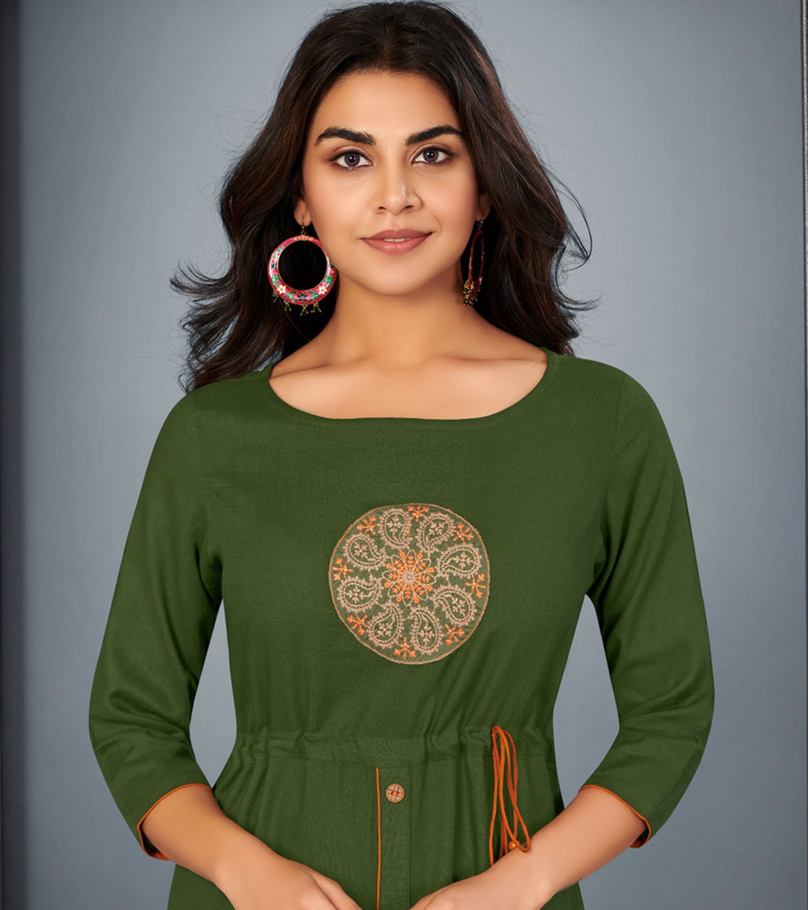 Laxmipati Cotton Dark Green Embroidered Straight Cut Kurti With Palazzo and Mask